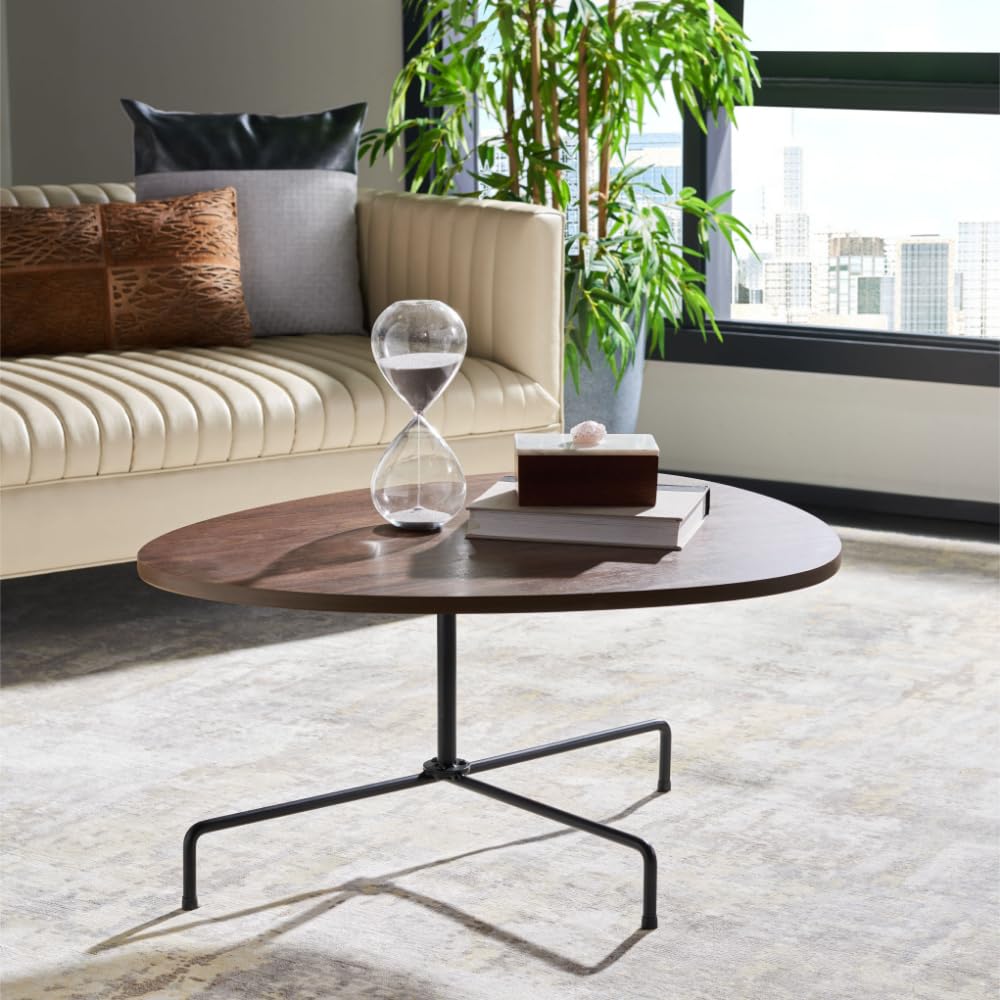 Safavieh Berlin Walnut & Black Tripod Coffee Table - Modern Living Room Furniture for Small Spaces & Apartments