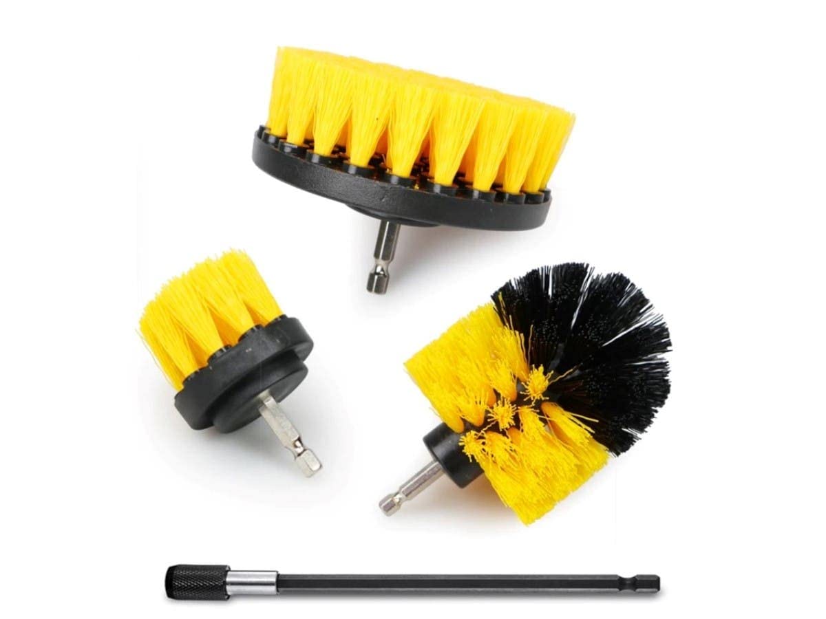 MPM 4-Piece Drill Brush Cleaning Kit - Heavy Duty Power Scrubber Brush Set with Extension Handle for Deep Cleaning Tiles, Sinks, Bathtubs, Kitchen & Cars | Perfect for Bathroom Renovation, Kitchen Deep Cleaning & Auto Detailing
