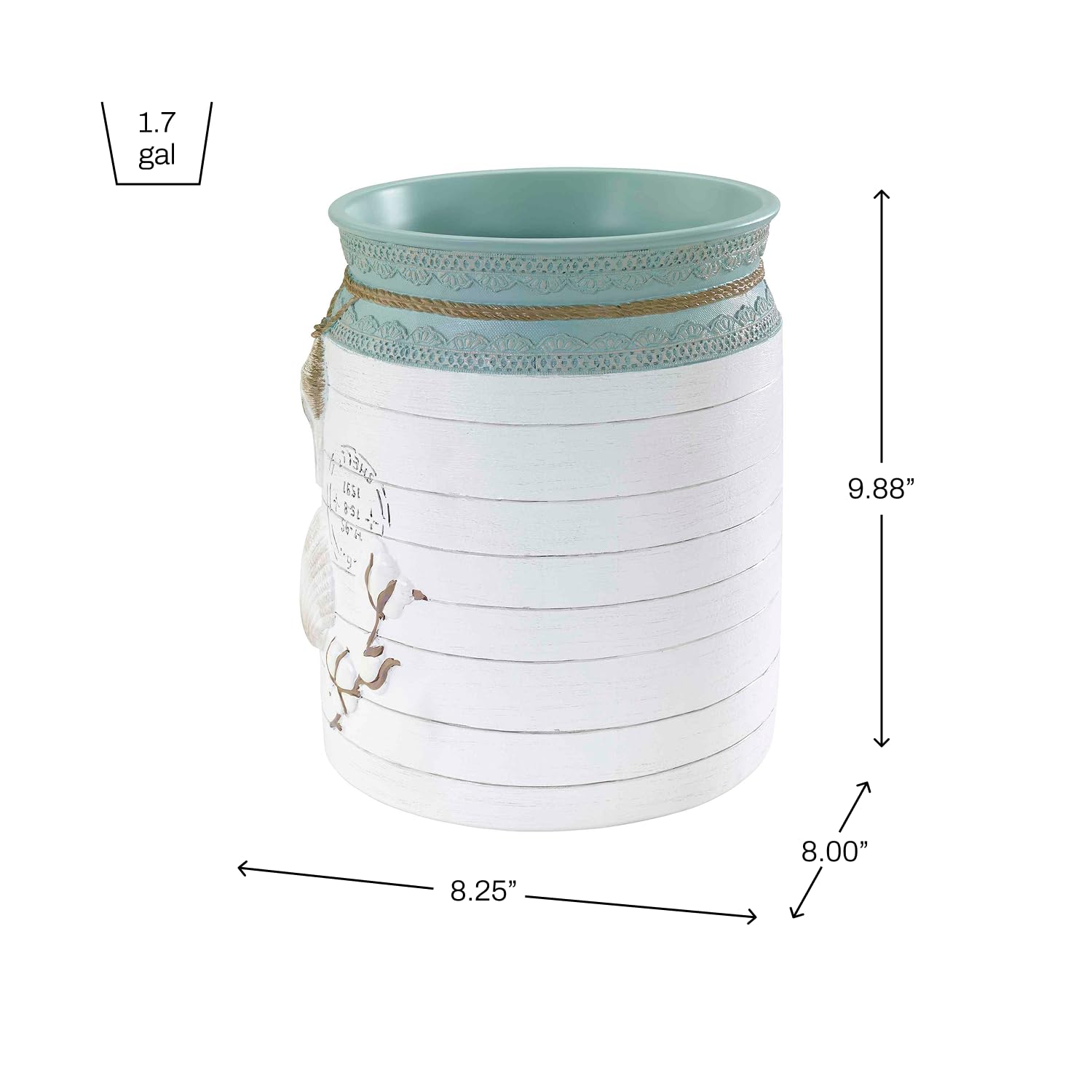 Avanti Linens Decorative Wastebasket - Farmhouse Chic Trash Can for Home & Office, Shell Collection | Perfect for Bedroom, Bathroom & Kitchen Organization