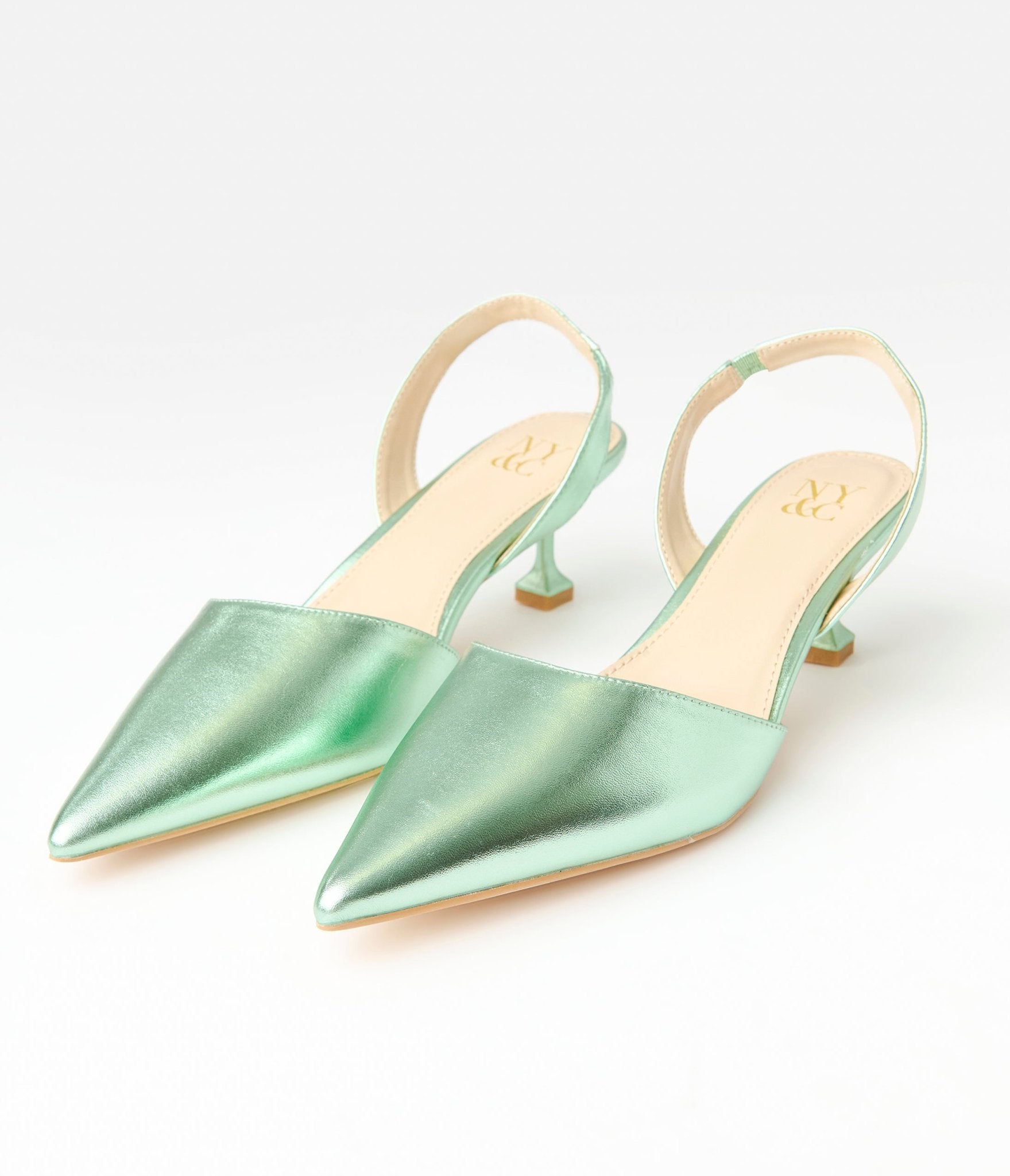 Metallic Light Green Slingback Kitten Heels for Women - Comfortable Low Block Heel Sandals for Wedding, Party & Office Wear