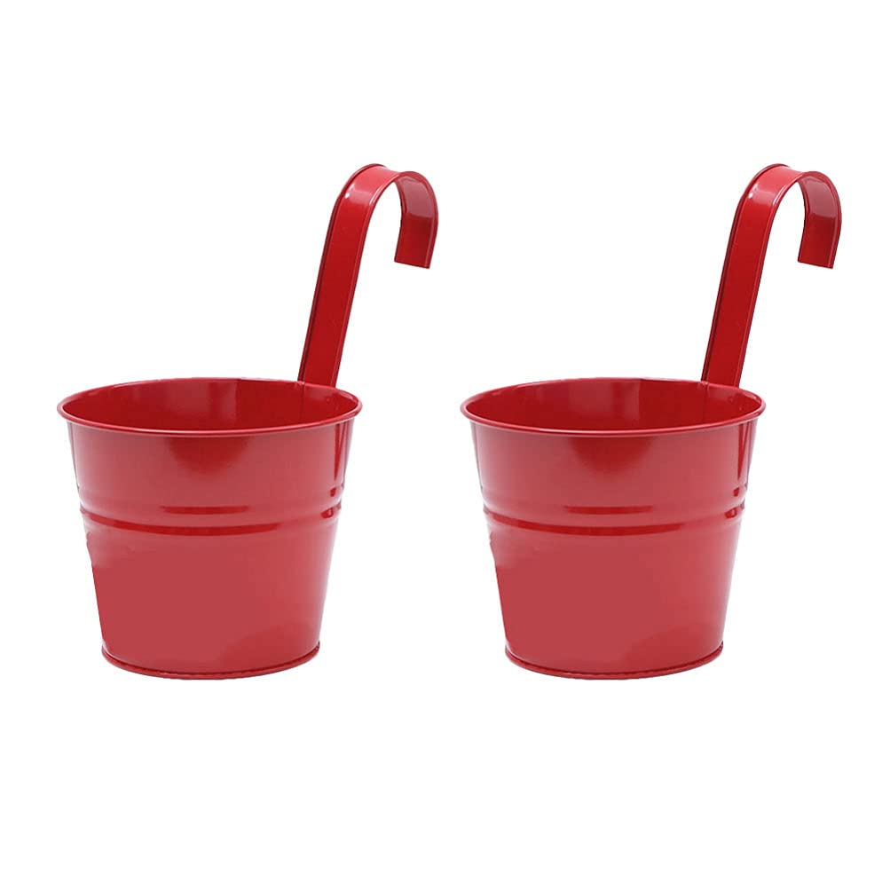 2 Pack Metal Wall Hanging Flower Pots - Decorative Iron Planters for Succulents, Indoor Plants & Garden Decor - Vintage Style Railing Plant Hooks for Fences, Balconies & Home Gardening Use
