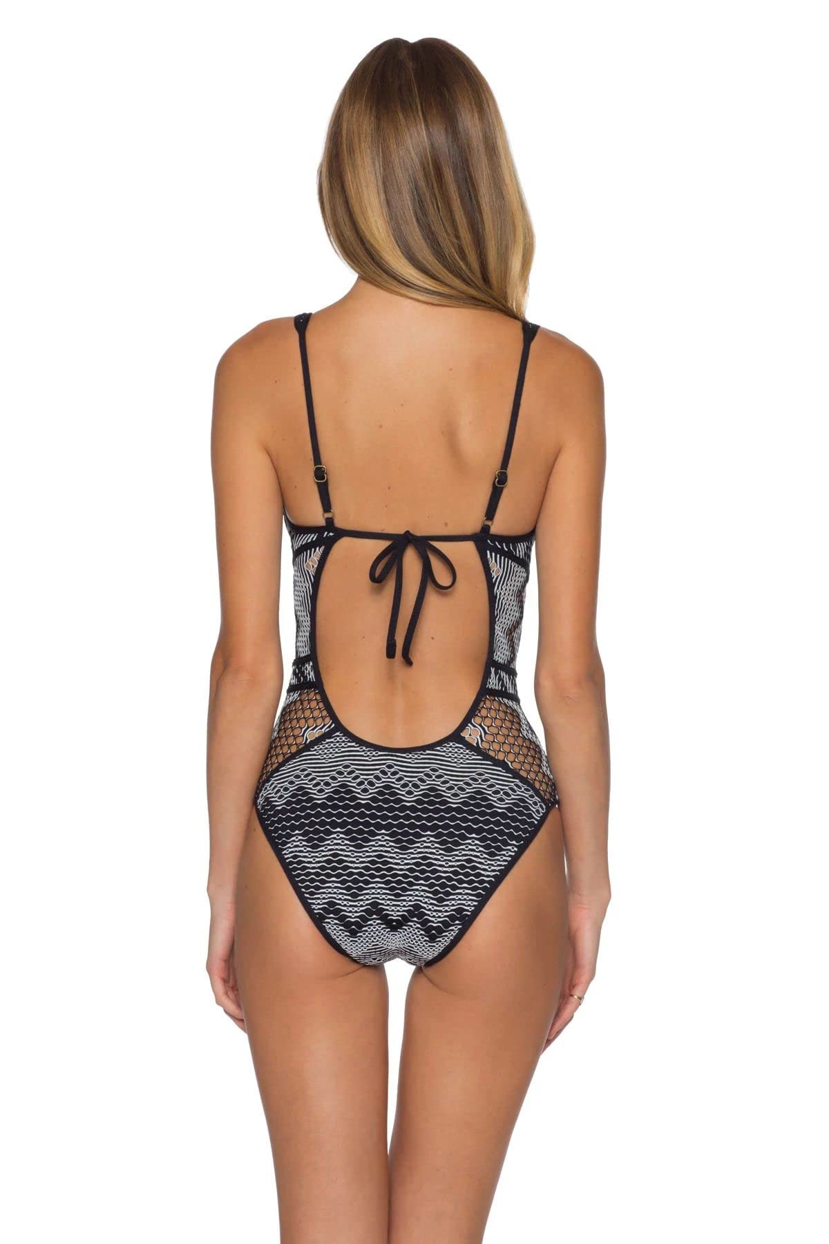 Becca by Rebecca Virtue Show & Tell Crochet Plunge One Piece Swimsuit for Women - Sexy Black XS Bathing Suit | Perfect for Beach Vacations, Pool Parties & Summer Getaways