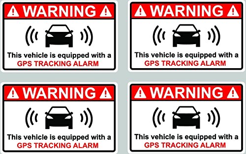 4 Pack Car Alarm Stickers - GPS Tracking Alarm Warning Decals for Vehicle Security & Theft Deterrent - Perfect for Cars, Trucks, SUVs & Motorcycles
