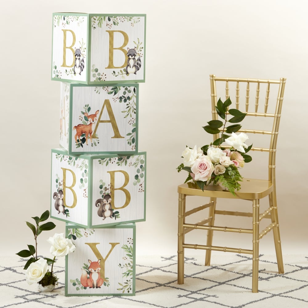 Woodland Baby Block Box Set of 4 - Natural Wooden Toy Blocks for Toddlers Learning & Play - Perfect for Nursery Decor, Early Childhood Education, and Sensory Development
