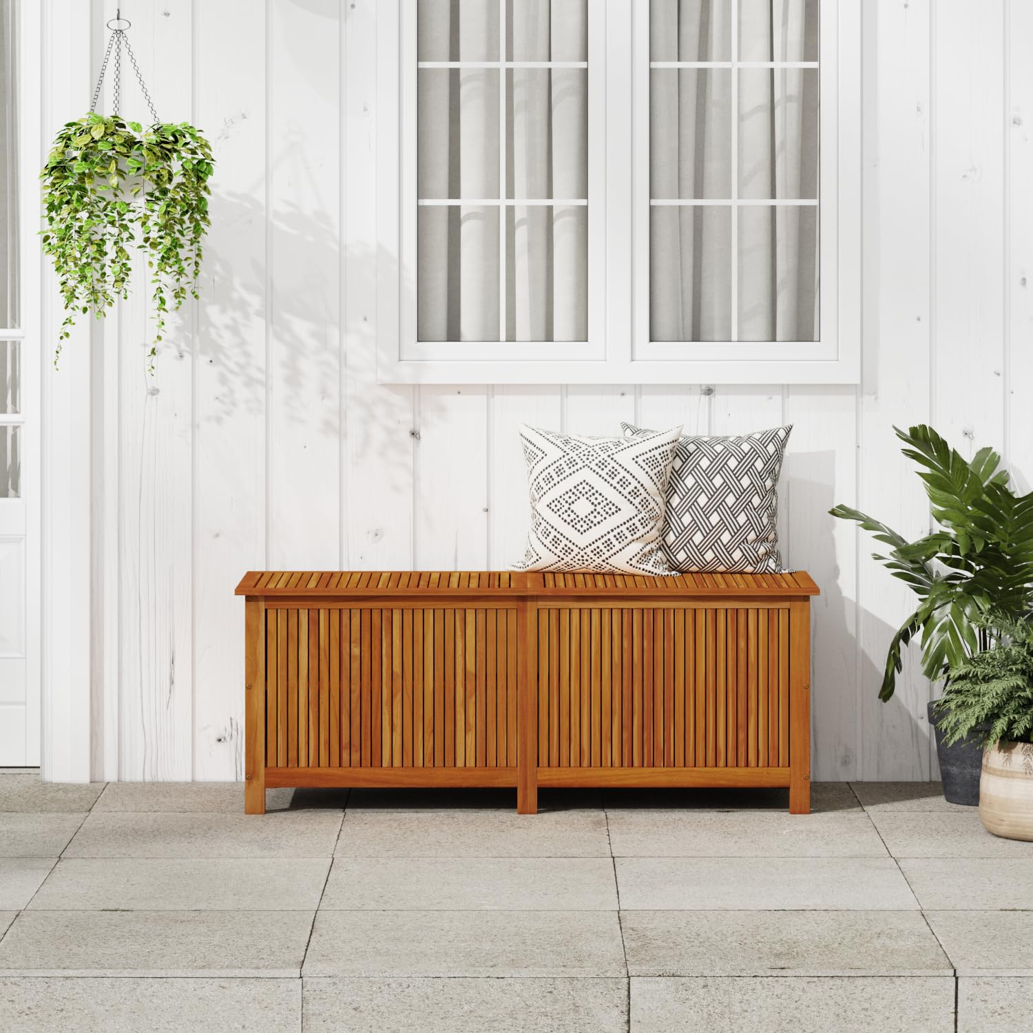 vidaXL Outdoor Storage Box - 59.1''x19.7''x22.8'' Deck Box with Gas-Lift Lid & Waterproof Zippered Bag - Solid Acacia Wood Patio Furniture - Perfect for Garden, Poolside & Backyard Storage