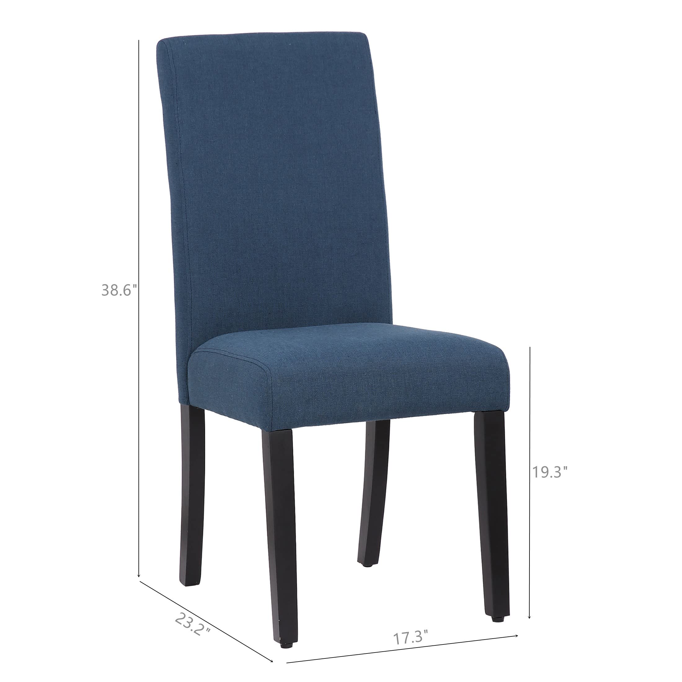 WestinTrends Linox Upholstered Dining Room Chairs Set of 2 - Modern Parsons Chairs with Linen Fabric & Solid Wood Legs in Blue - Perfect for Kitchen, Dining Table, and Home Office