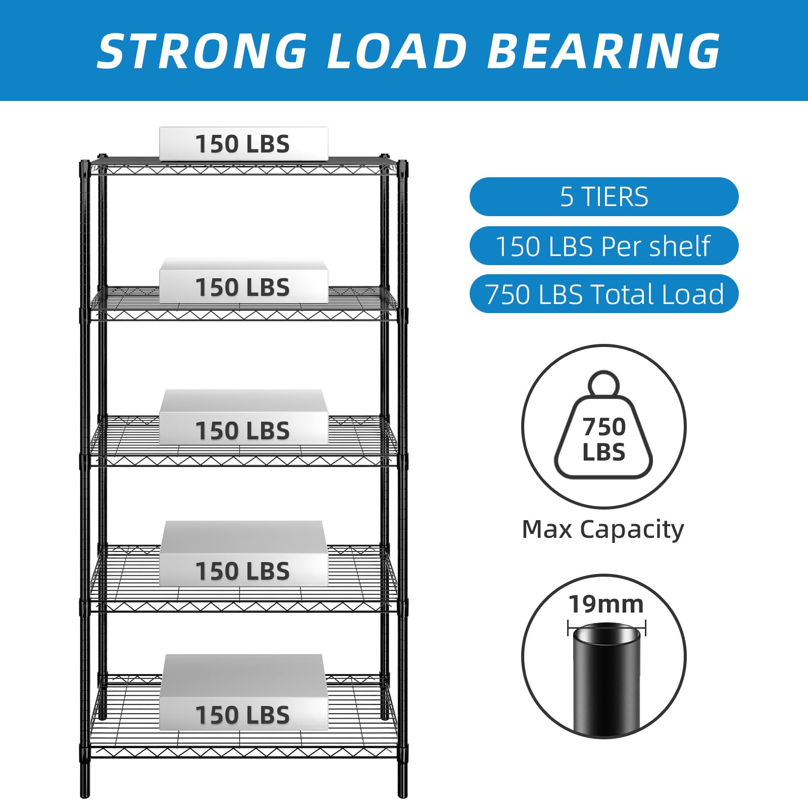 5-Shelf Adjustable Metal Wire Storage Rack - Heavy Duty Shelving Unit for Home & Office - 36