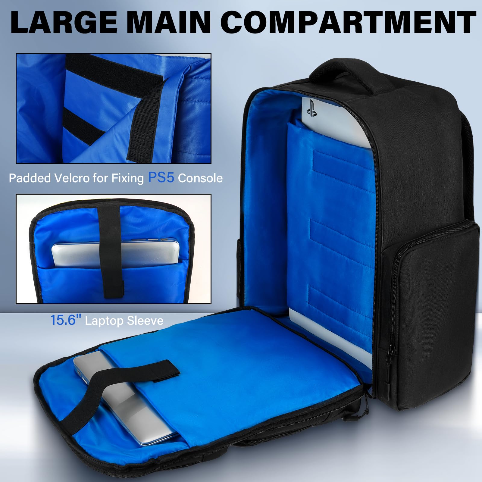 PS5 PRO/PS5 Travel Backpack - Protective Carrying Case Storage Bag for Playstation 5, PSP Handheld Console, 15.6'' Laptop & Gaming Accessories | Perfect for Travel, Commuting & Gaming Events