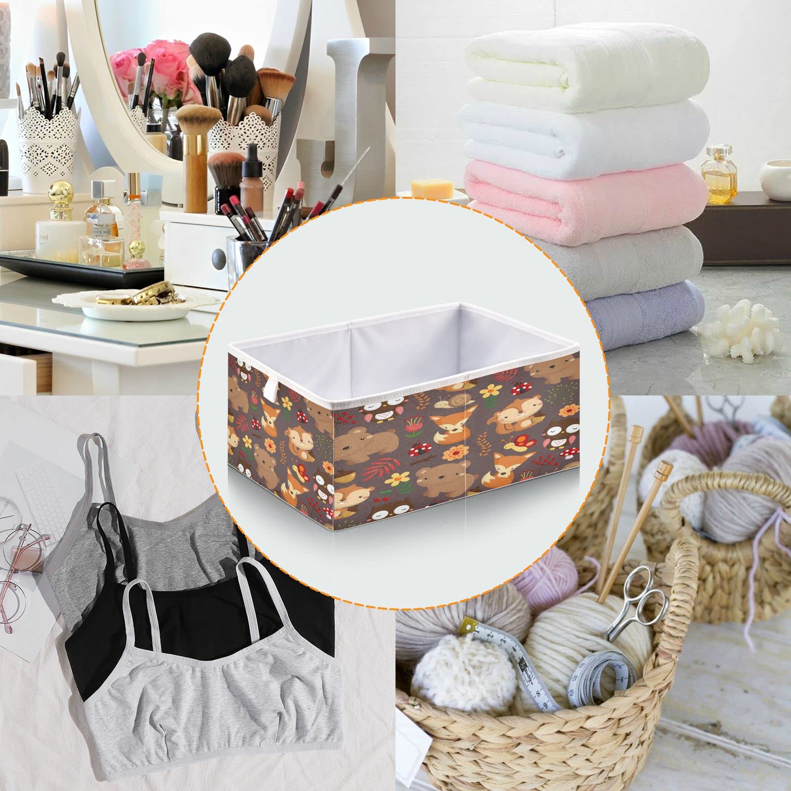 Bolaz Fox Owl Bear Fabric Storage Cubes & Bins - Versatile Shelf Baskets & Organizers for Kids Room, Closet, Toy Storage & Home Organization - Perfect for Nursery, Playroom & Bedroom Decor