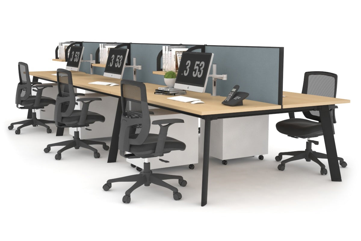 6-Person Workstation with Black Frame - 1400L x 700W Office Desk for Team Collaboration & Open Workspaces