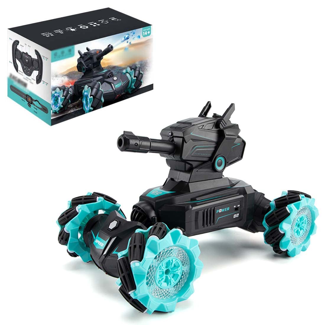 HUAA 2.4G 4WD Programmable Remote Control Off-Road RC Car - Stunt Crawler with Shooting & Twisting Function, Blue Toy for Boys - Perfect for Outdoor Play, Backyard Racing & RC Car Competitions