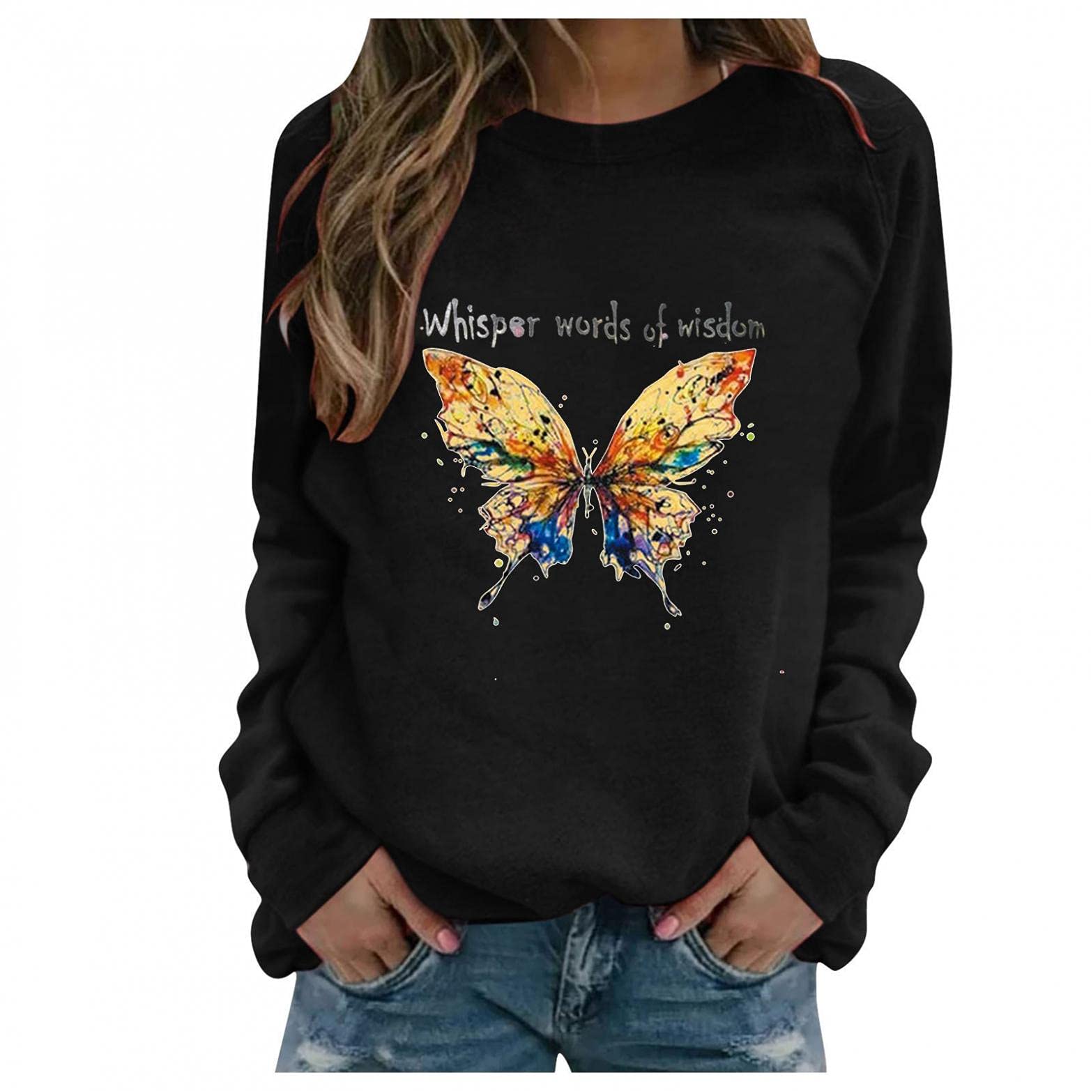 Cute Feather Print Sweatshirt for Women - Casual Crewneck Long Sleeve Pullover Sweater | Perfect for Fall Outfits, Weekend Wear & Cozy Loungewear