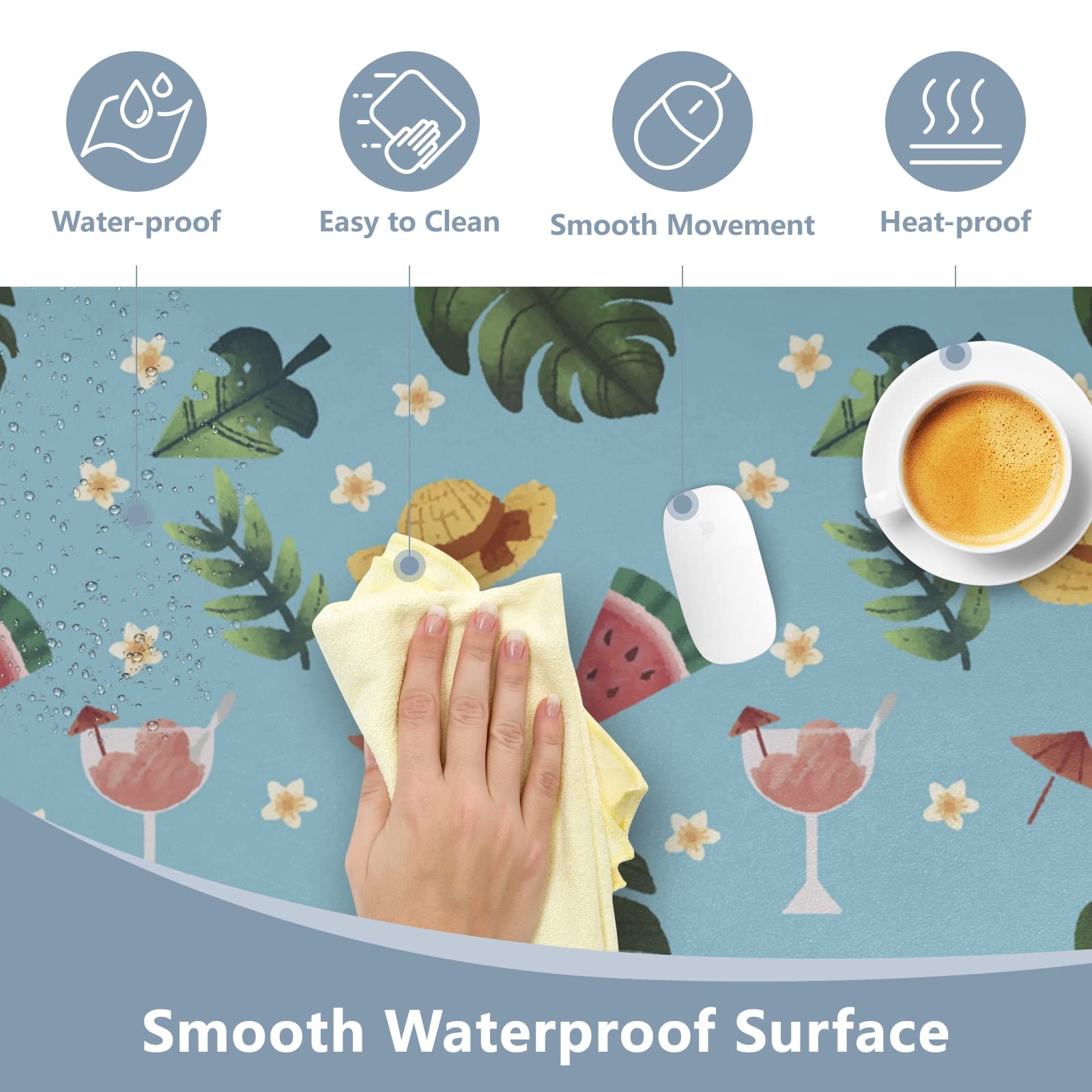 Tropical Leaves Leather Desk Mat - Dual Sided Waterproof Large Mouse Pad & Desk Blotter (16.5x35.4 Inch) for Office & Home Decor - Perfect for Workstations, Writing Desks, and Computer Setups