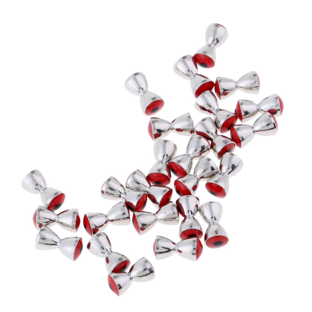Dolity 25x 4.8mm Brass Dumbbell Beads - Red Convex Barbell Eyes for Fly Tying Materials | Perfect for Fly Fishing Lures and DIY Jewelry Making