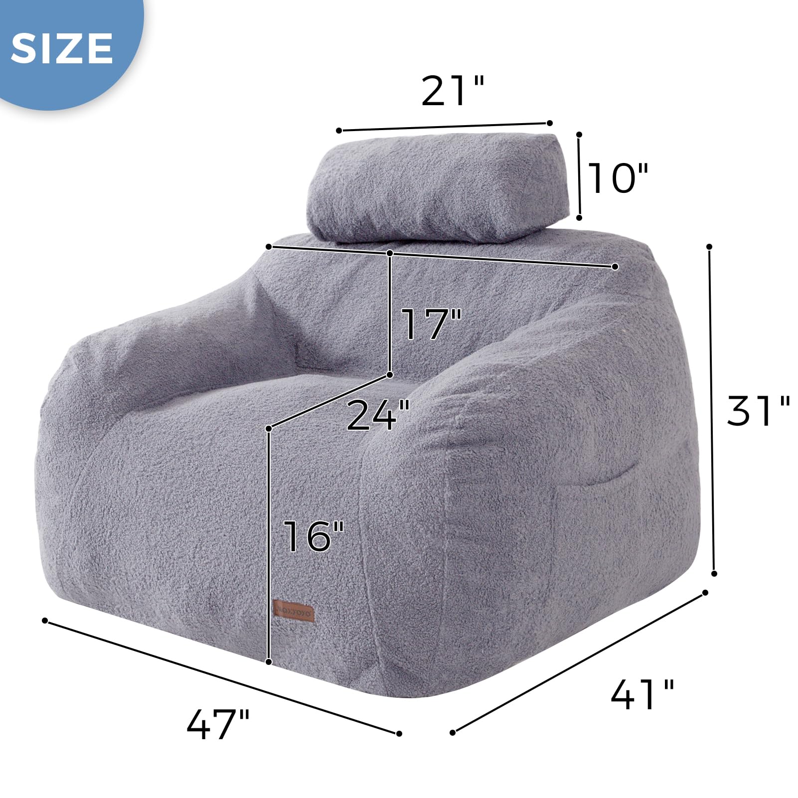 MAXYOYO Giant Bean Bag Chair with Pillow - Extra Large Fuzzy Comfy Bean Bag for Adults & Kids, Beige - Perfect for Living Room, Bedroom, Game Room & Dorm Relaxation