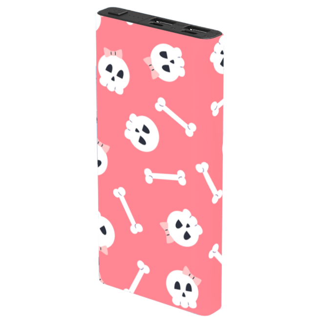 Pink Skeleton Power Bank 10000mAh Portable Charger - Cute Horror Design External Battery Pack for iPhone, Android, Tablets - Perfect for Halloween, Cosplay, Travel & Emergency Charging