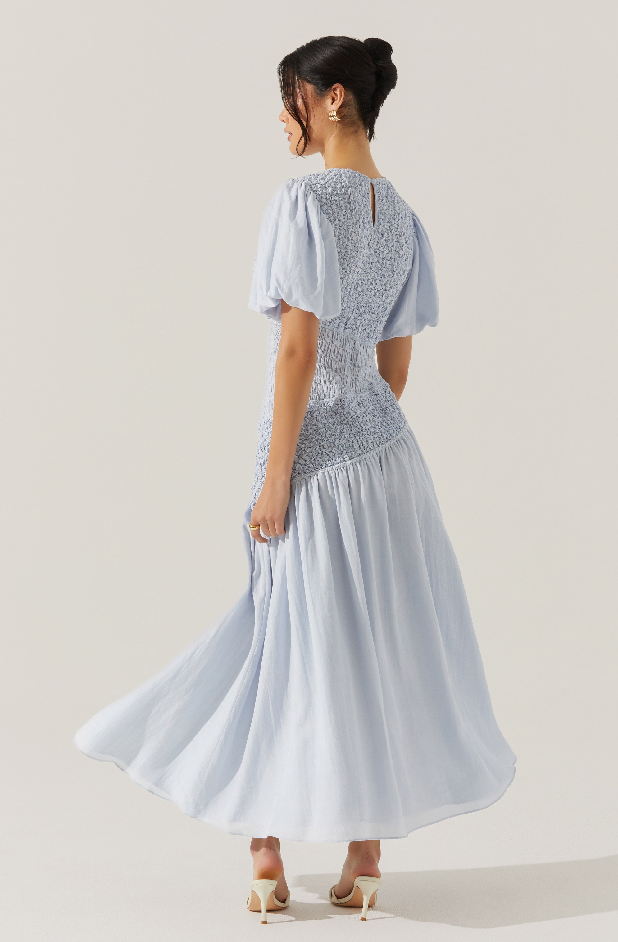 Theoni Smocked Asymmetric Dress - Women's Elegant Ruffled Midi Dress for Summer, Parties & Special Occasions