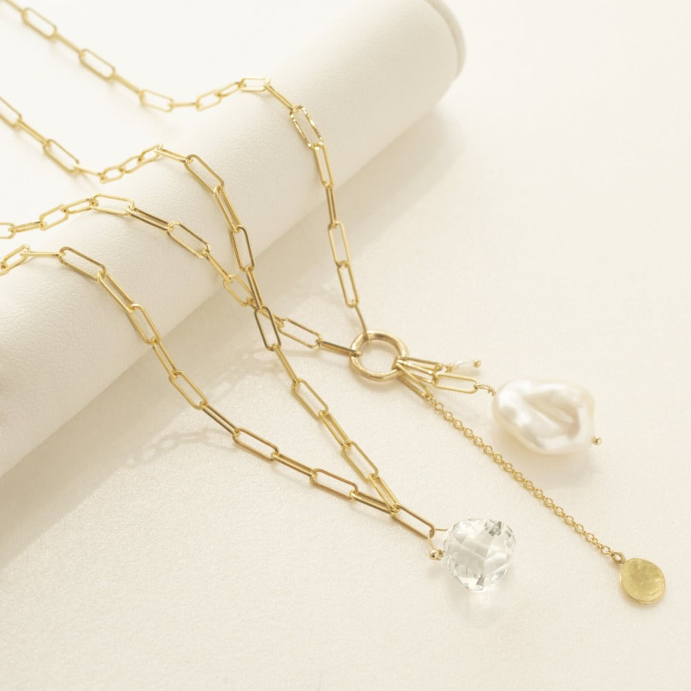 Luna Paperclip and Keshi Nugget Necklace - Trendy Minimalist Jewelry for Women | Perfect for Everyday Wear, Office & Date Night