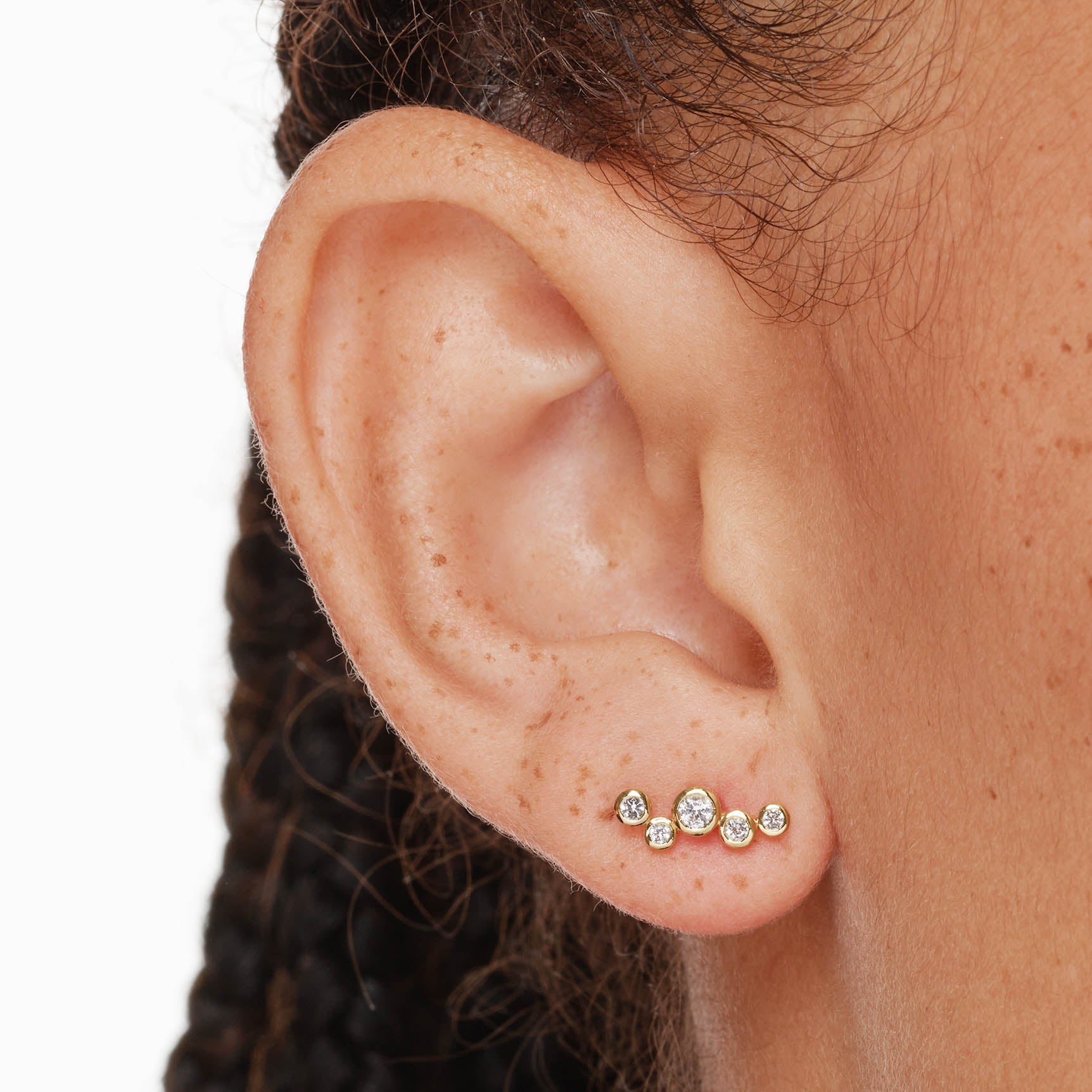 14K Gold White Topaz Bezel Bubble Stud Earrings for Women - Elegant Everyday Jewelry for Work, Parties & Special Occasions