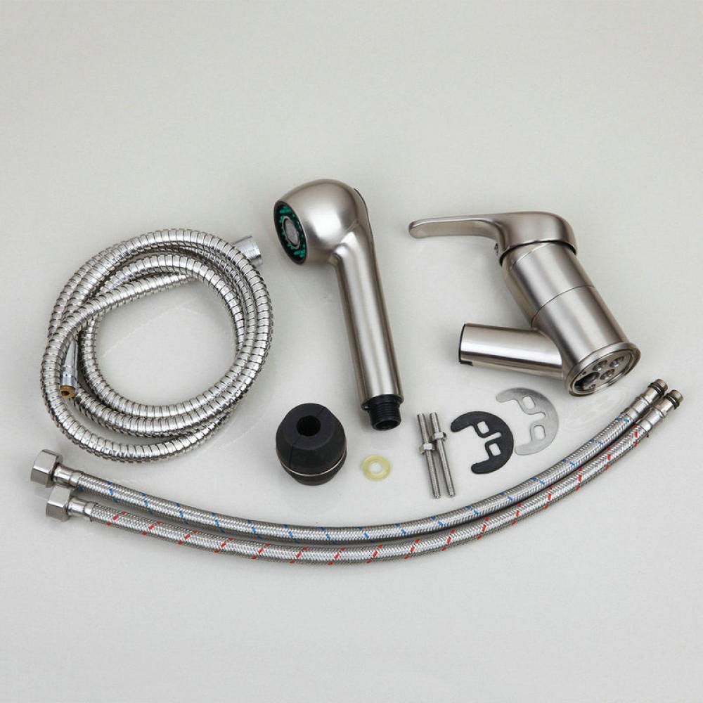 360° Swivel Dual Function Brushed Nickel and Brass Kitchen Faucet with Pull-Out Sprayer - Perfect for Modern Sinks and Busy Home Cooks