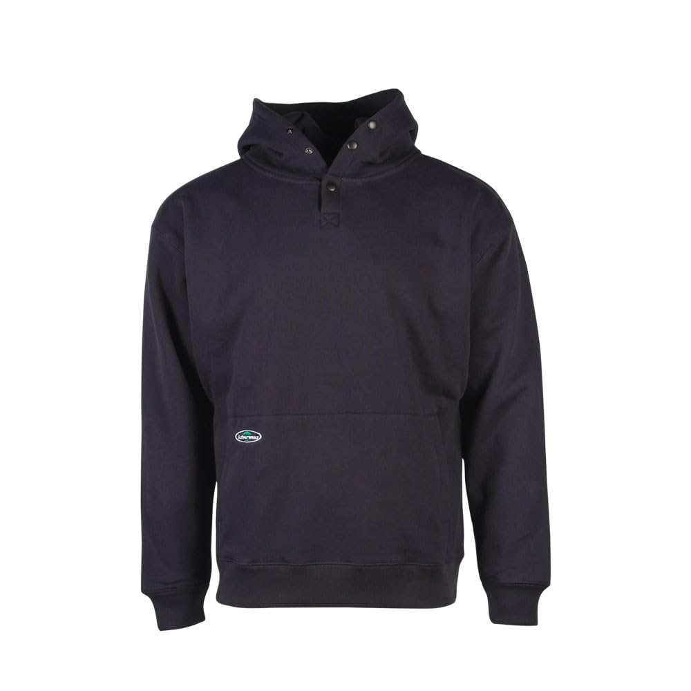 Men's Heavyweight Double-Thick Hooded Pullover Sweatshirt with Snap Neck Collar & Handwarmer Pockets - Warm Winter Work Hoodie for Outdoor Jobs, Construction & Cold Weather Activities