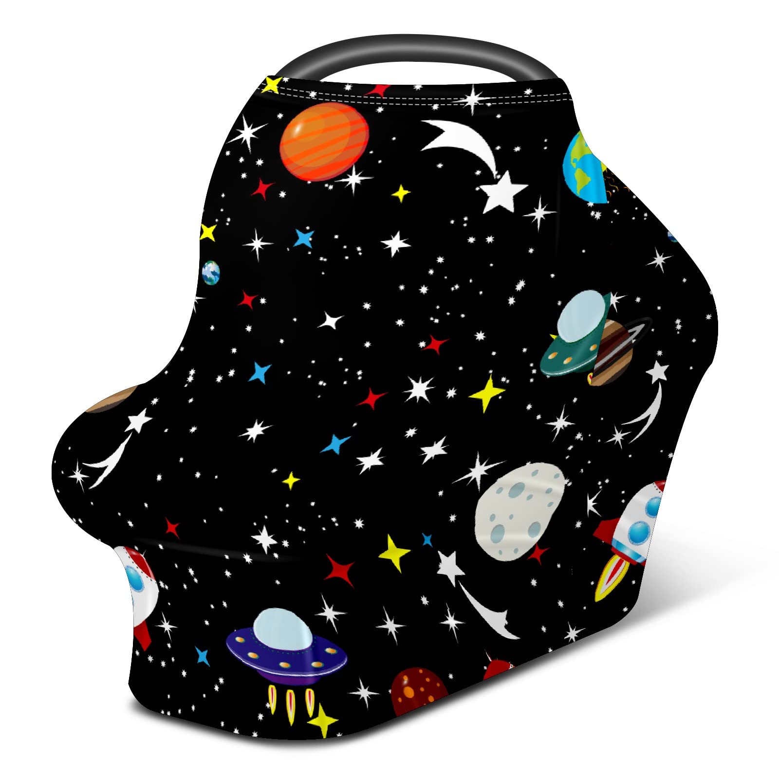 **Cartoon Rocket Spaceship Baby Car Seat Cover - Soft Stretchy Nursing Cover & Infant Car Canopy for Boys & Girls - Perfect for Strollers, Breastfeeding, and Outdoor Adventures**