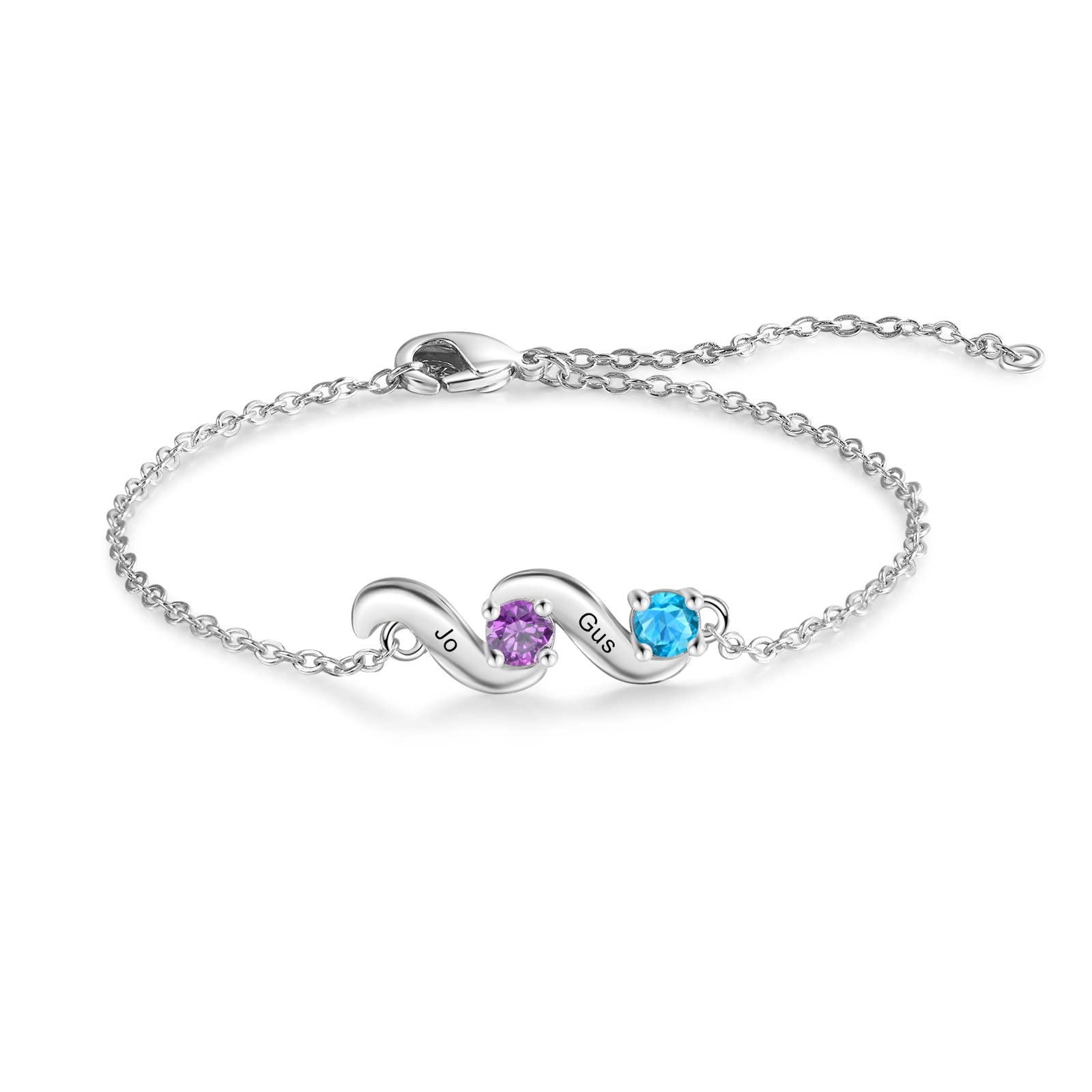 Kaululu Personalized Birthstone Mother Bracelet - Custom Name Bangle for Mom with 2/3/4/5 Kids Names - Unique Gift for Wife, Grandma, Mother's Day, Christmas & Birthday - Perfect for Special Occasions & Everyday Wear