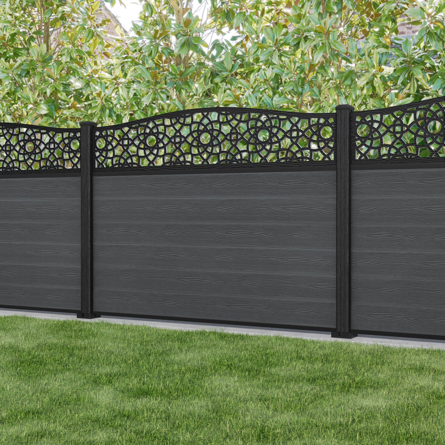 Classic Ambar Curved Top Fence Panel - Dark Grey Composite Fencing with Durable Posts | Perfect for Backyard Privacy, Garden Borders & Pool Safety