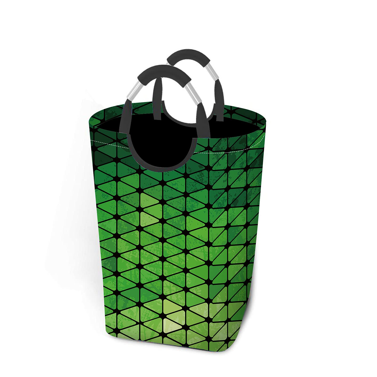 Wondertify Geometric Triangle Laundry Hamper - Mosaic Grass Clothes Basket with Easy Carry Handles for Clothes Organizer & Toy Storage (Green) - Perfect for Kids' Rooms, Dormitories & Laundry Organization