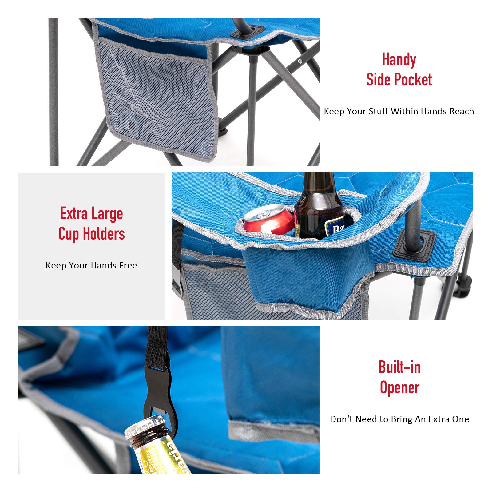 **SUNNYFEEL XXL Oversized Camping Chair Heavy Duty 500 LBS Capacity - Portable Folding Chair with Padded Seat, Armrests, Cup Holder & Storage Pocket - Perfect for Big & Tall Adults Over 6'4 - Ideal for Outdoor, Travel, Picnic, Camping, Beach, Sports Events & Backyard Relaxation**