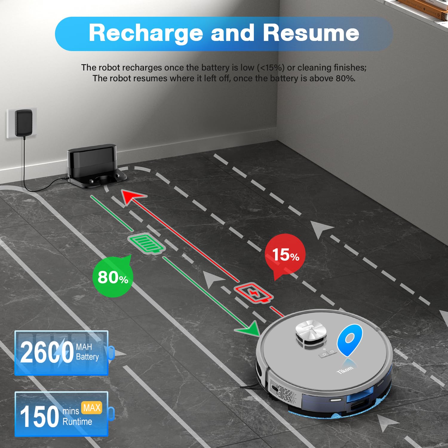 Tikom L9000 Robot Vacuum and Mop with LiDAR Navigation, 4000Pa Suction, Smart Mapping, 150Min Runtime - Ideal for Pet Hair, Carpets & Hard Floors - Perfect for Home Cleaning, Office Spaces & Large Areas