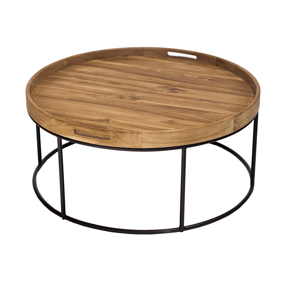 Padma's Plantation Berkeley Natural Wood Coffee Table with Iron Frame - Modern Living Room Furniture for Home Decor & Small Space