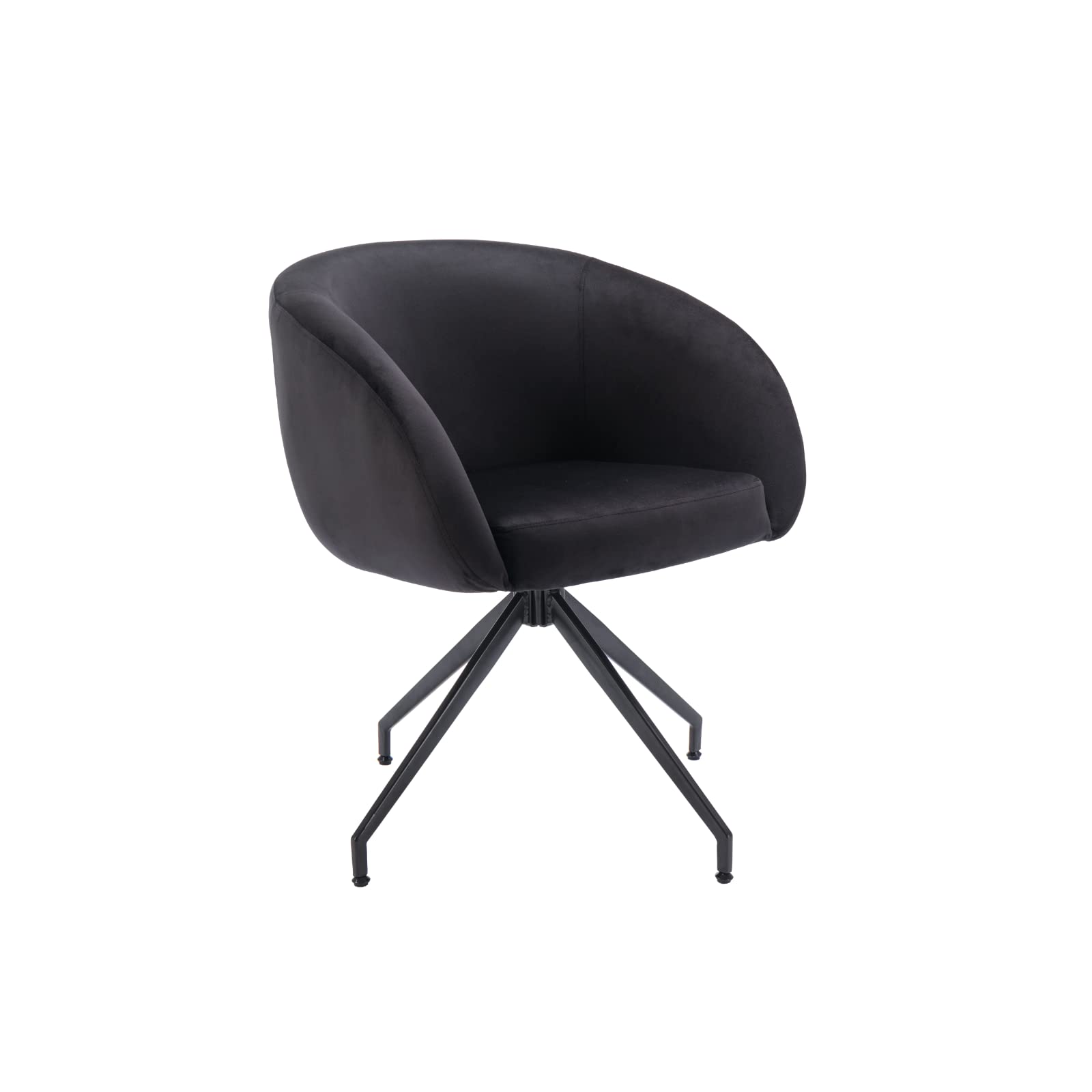 HEAH-YO Swivel Dining Chair - Velvet Barrel Back Side Chair with Solid Metal Legs, Modern Vanity Armchair for Dining Room, Bedroom, Office - Black | Perfect for Small Spaces, Breakfast Nooks & Makeup Areas