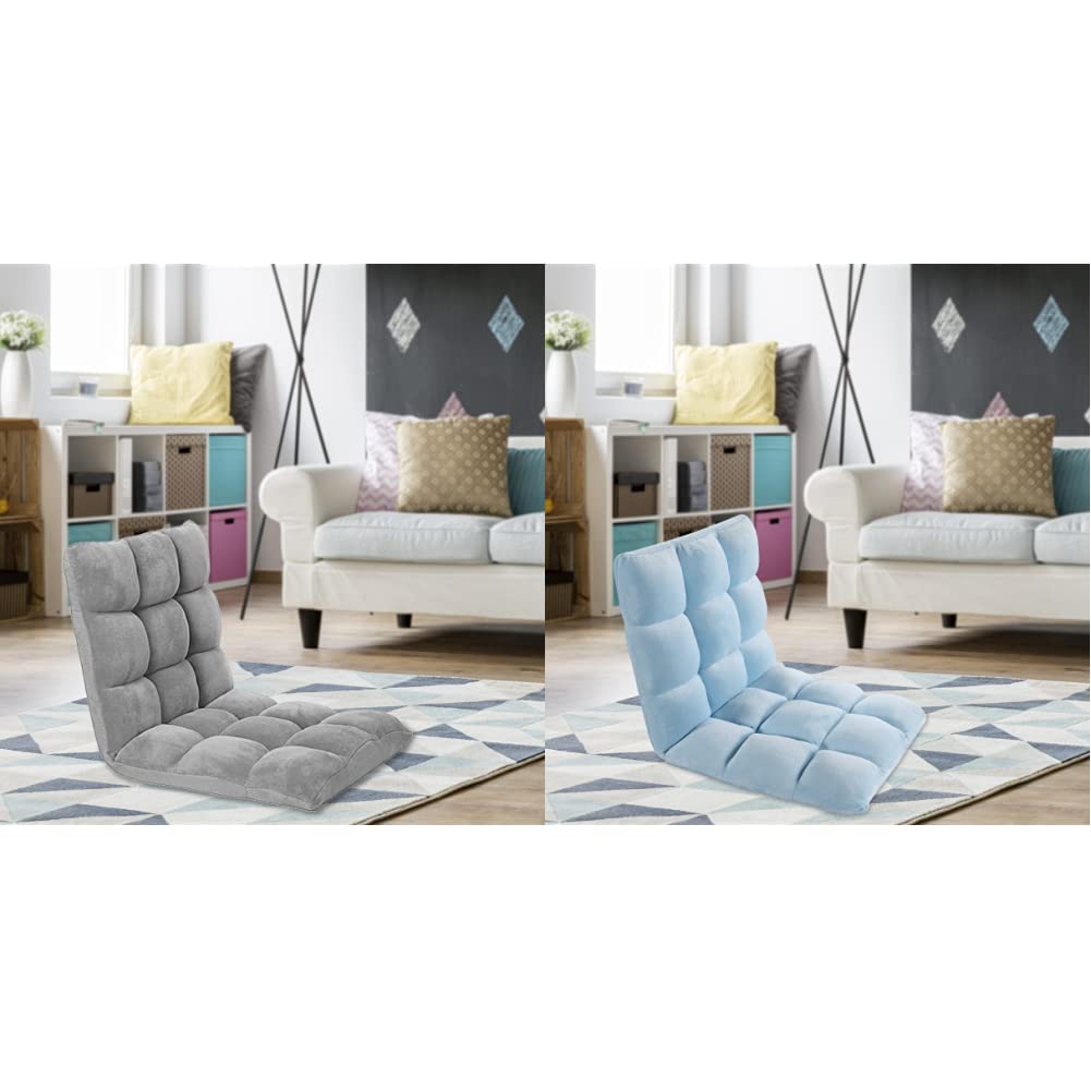 Ergonomic Memory Foam Floor Gaming Chair - Adjustable Recliner Rocker for Home & Office (Grey/Blue) | Perfect for Gaming, Lounging & Small Space Living