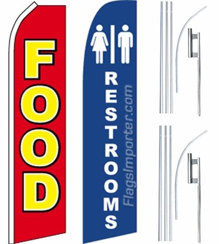 2 Pack Food Restaurant Swooper Flutter Flags & Poles - Durable Restroom Decor for Cafes, Diners & Food Trucks - Perfect for Outdoor Dining & Business Branding