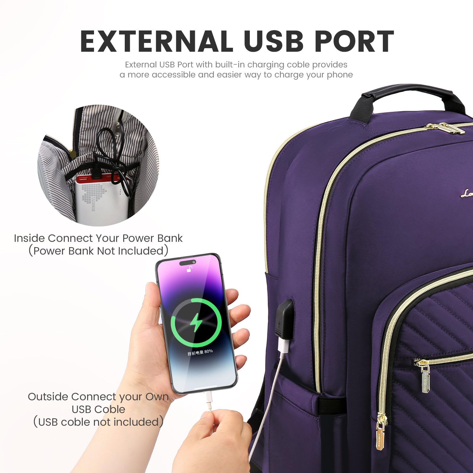 LOVEVOOK 15.6 Inch Laptop Backpack for Women, Stylish Waterproof Travel Backpack with USB Port, Professional Business College Teacher Bag, Perfect for Work, School, and Daily Commute