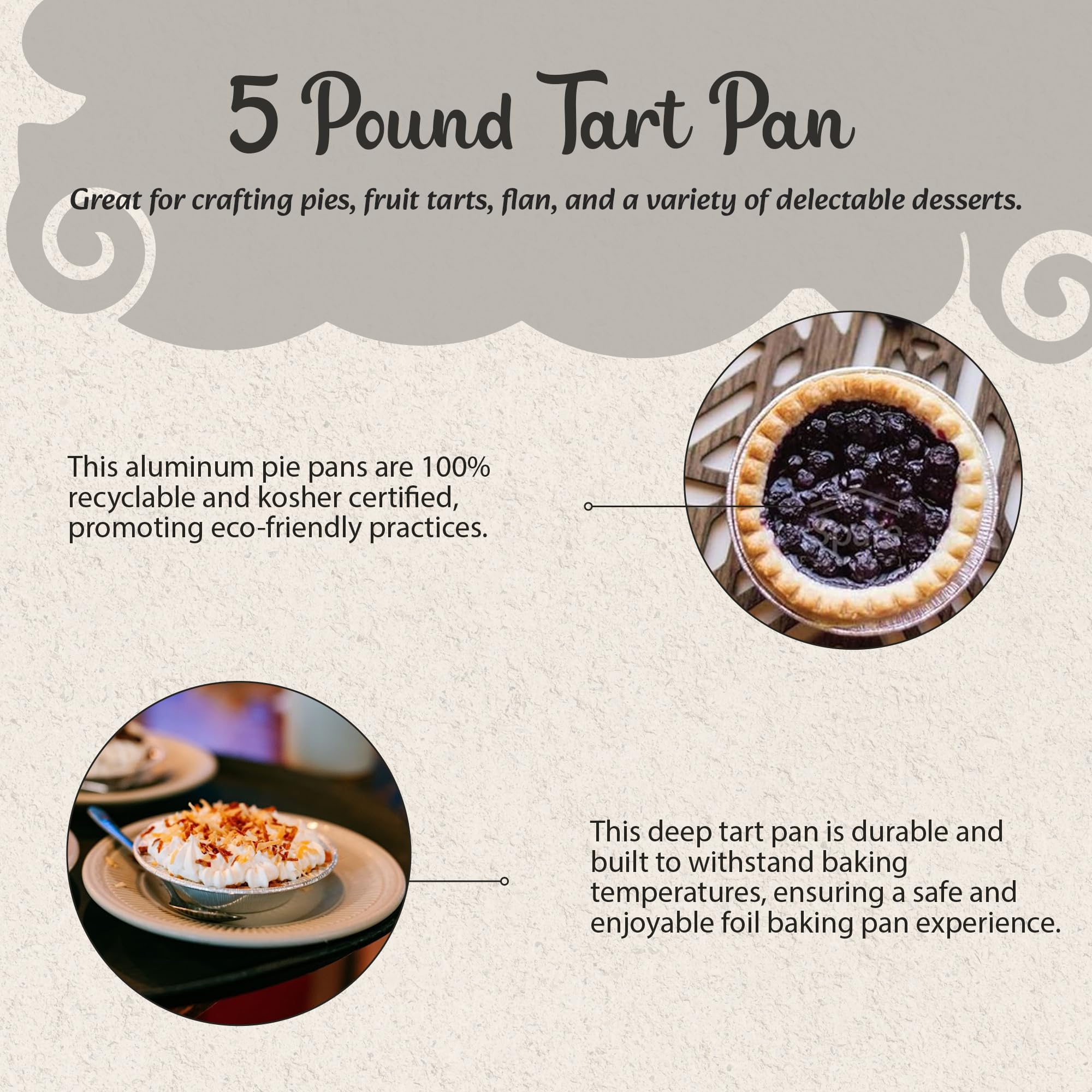 KitchenDance 5oz Disposable Aluminum Tart Pans - 50 Count Round Foil Pie Pans for Baking Pies, Tarts, Quiches | Perfect for Home Baking, Holiday Desserts & Party Food Prep