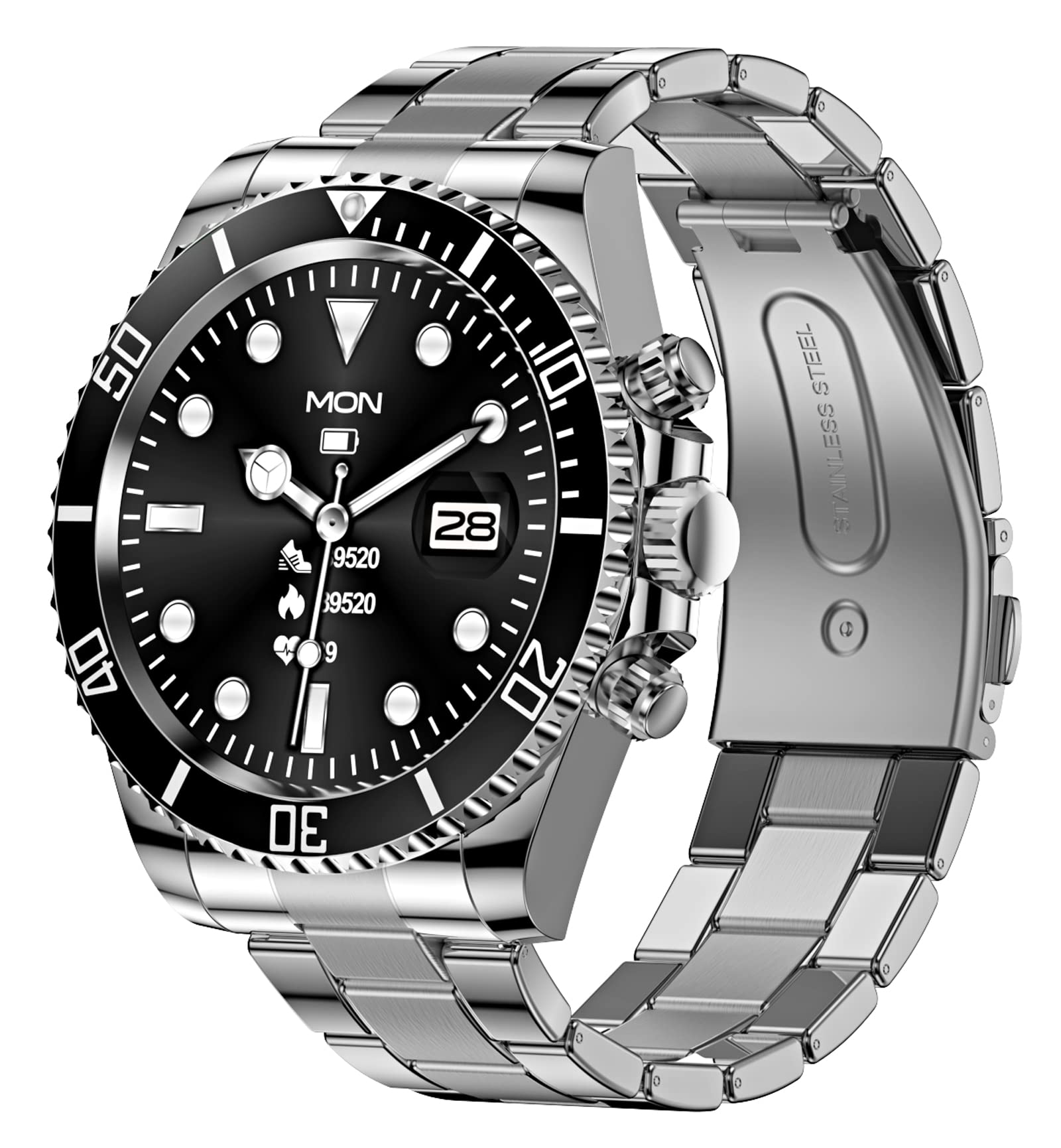 Smart Watch for Men - Bluetooth Call, Blood Oxygen & Heart Rate Monitor, Sleep Tracker with 20+ Sports Modes - Stainless Steel Business Smartwatch Compatible with Android & iOS Phones - Perfect for Fitness Tracking, Workouts & Daily Activity Monitoring
