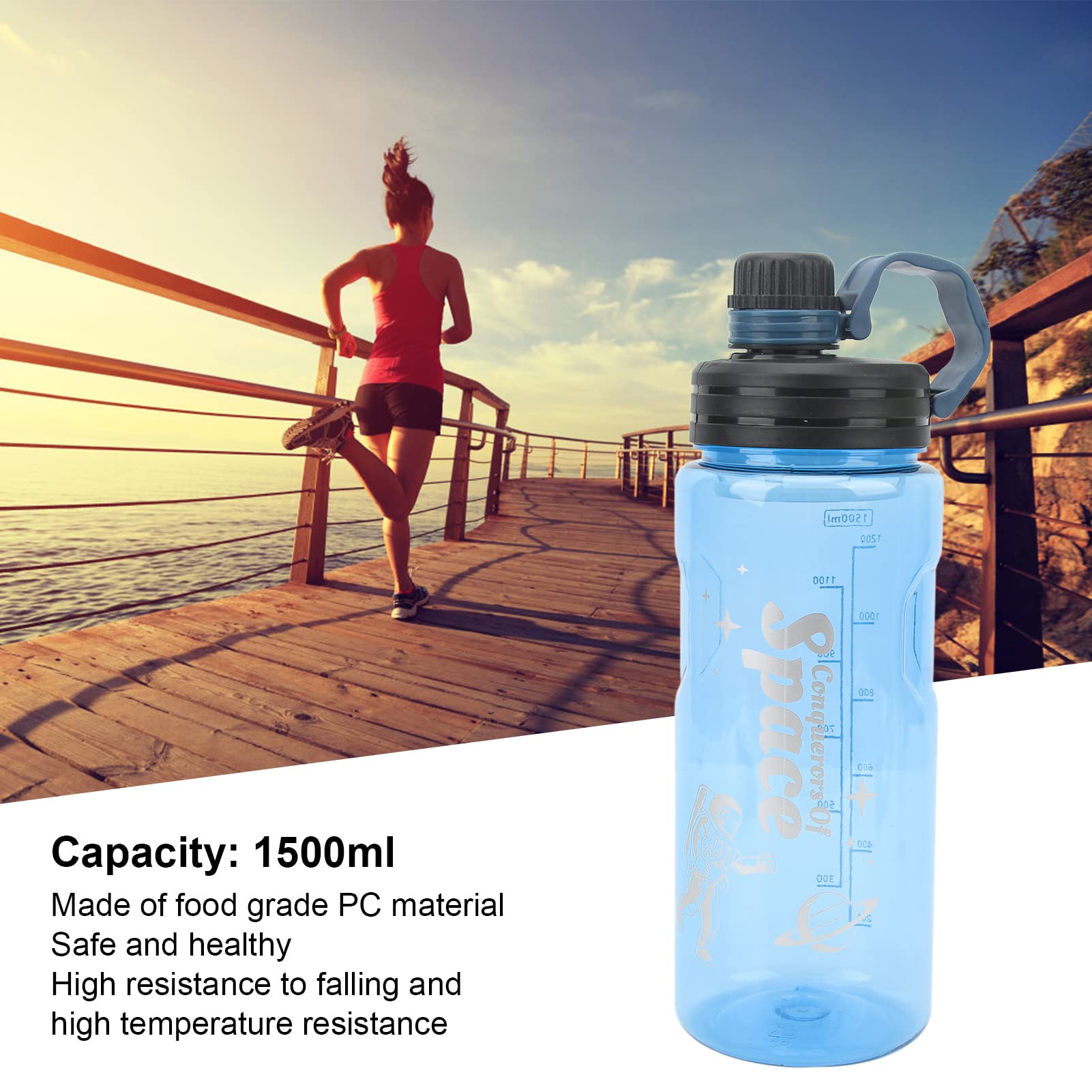 50 Oz BPA Free Water Bottle - Leak Proof Sports Bottle with Soft Handle & Measurement Scale for Gym, Camping, Hiking & Outdoor Activities - Ideal for Men, Women & Kids