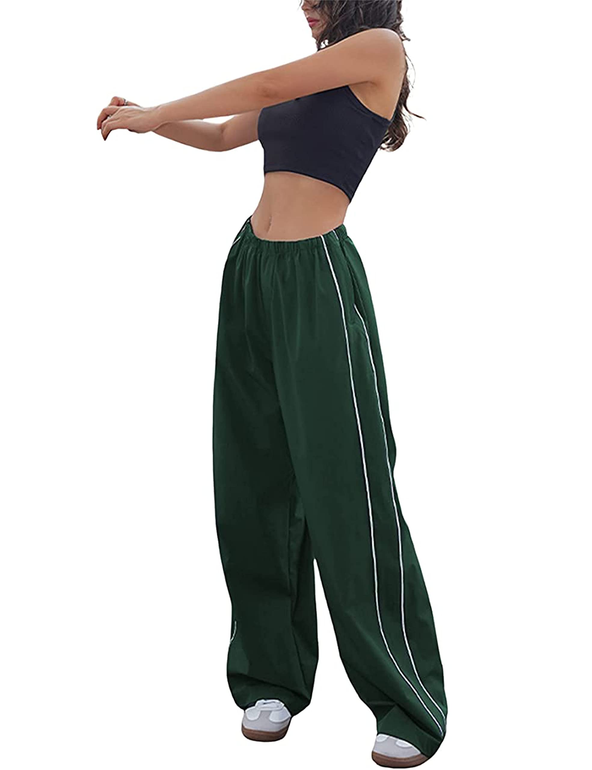 Women's Baggy Parachute Pants - Y2K Wide Leg Elastic Waist Sweatpants for Streetwear & Casual Outfits | Perfect for Lounge, Gym, and Retro Fashion Styles