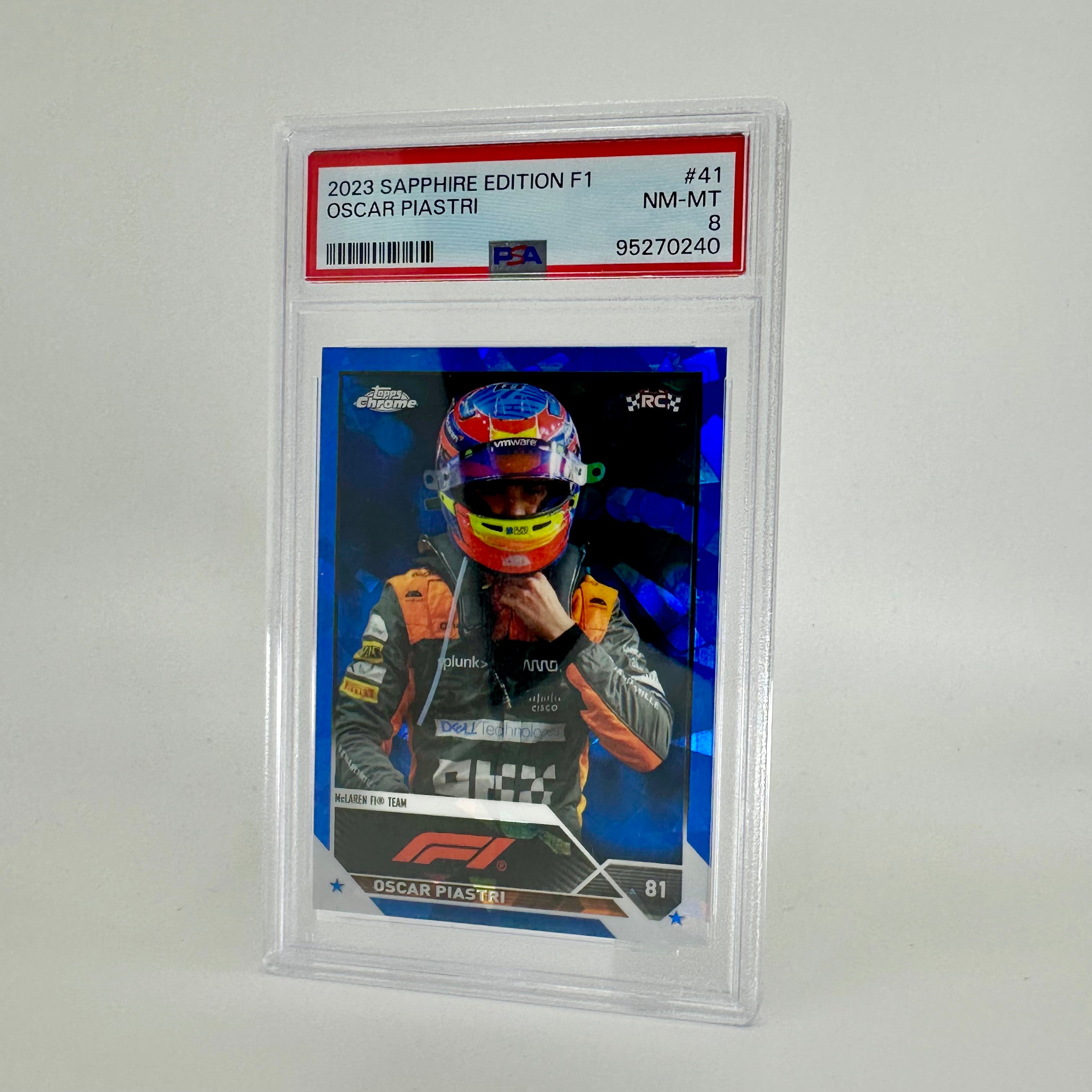 2023 Topps Chrome F1 Oscar Piastri #41 Sapphire Edition Rookie Card PSA 8 - Perfect for F1 Collectors, Racing Fans, and Sports Memorabilia Enthusiasts