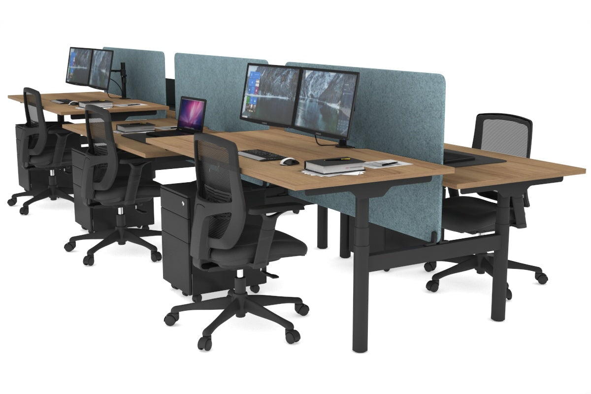 Flexi Premium Height Adjustable 6-Person H Bench Workstation - Black Frame [1800L x 800W with Cable Management] - Ideal for Office, Coworking Spaces & Home Offices