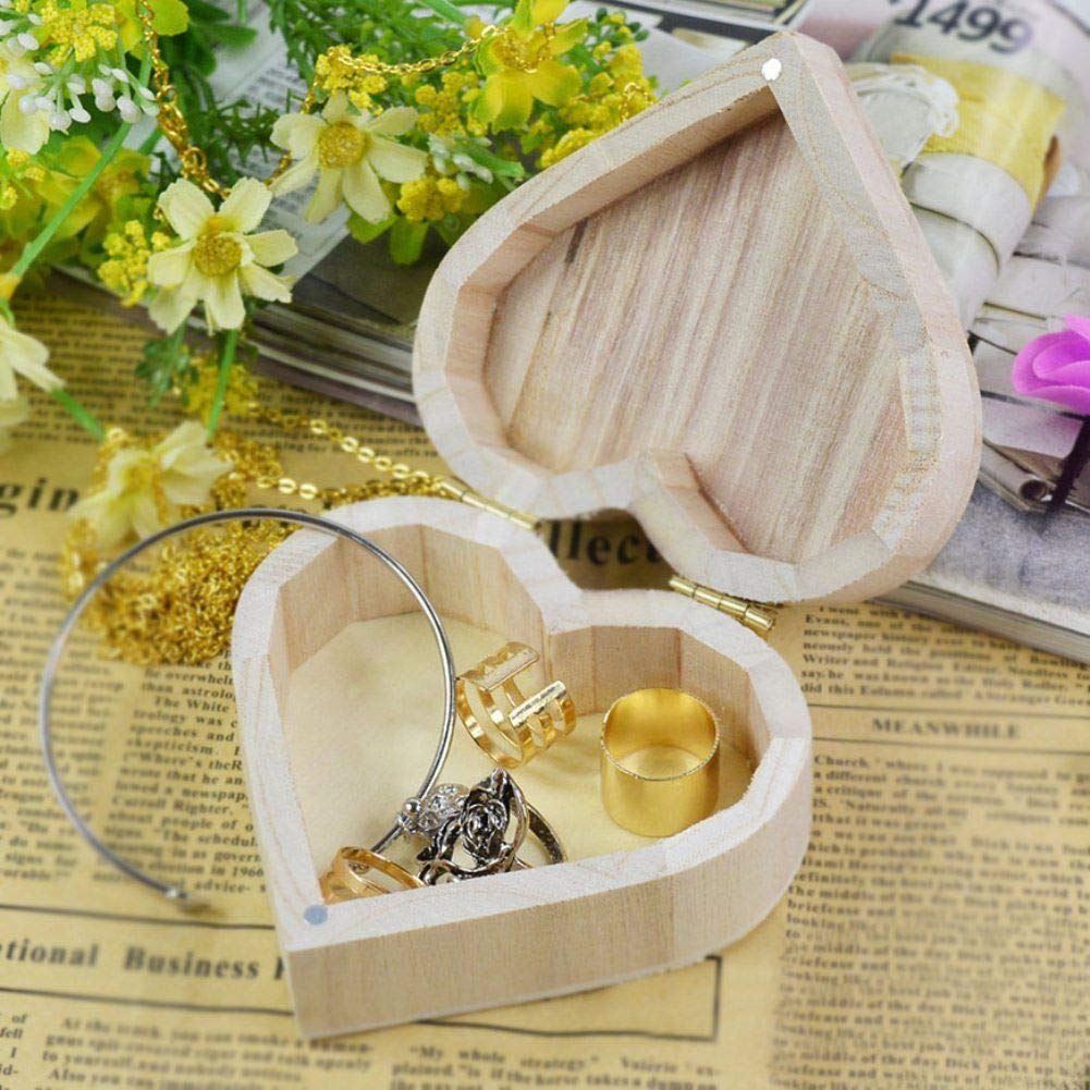 Unfinished Wooden Jewelry Storage Box - DIY Craft Organizer for Earrings, Necklaces & Rings - Heart-Shaped Box with Lid Lock - Perfect for Gifts, Home Decor & Jewelry Organization