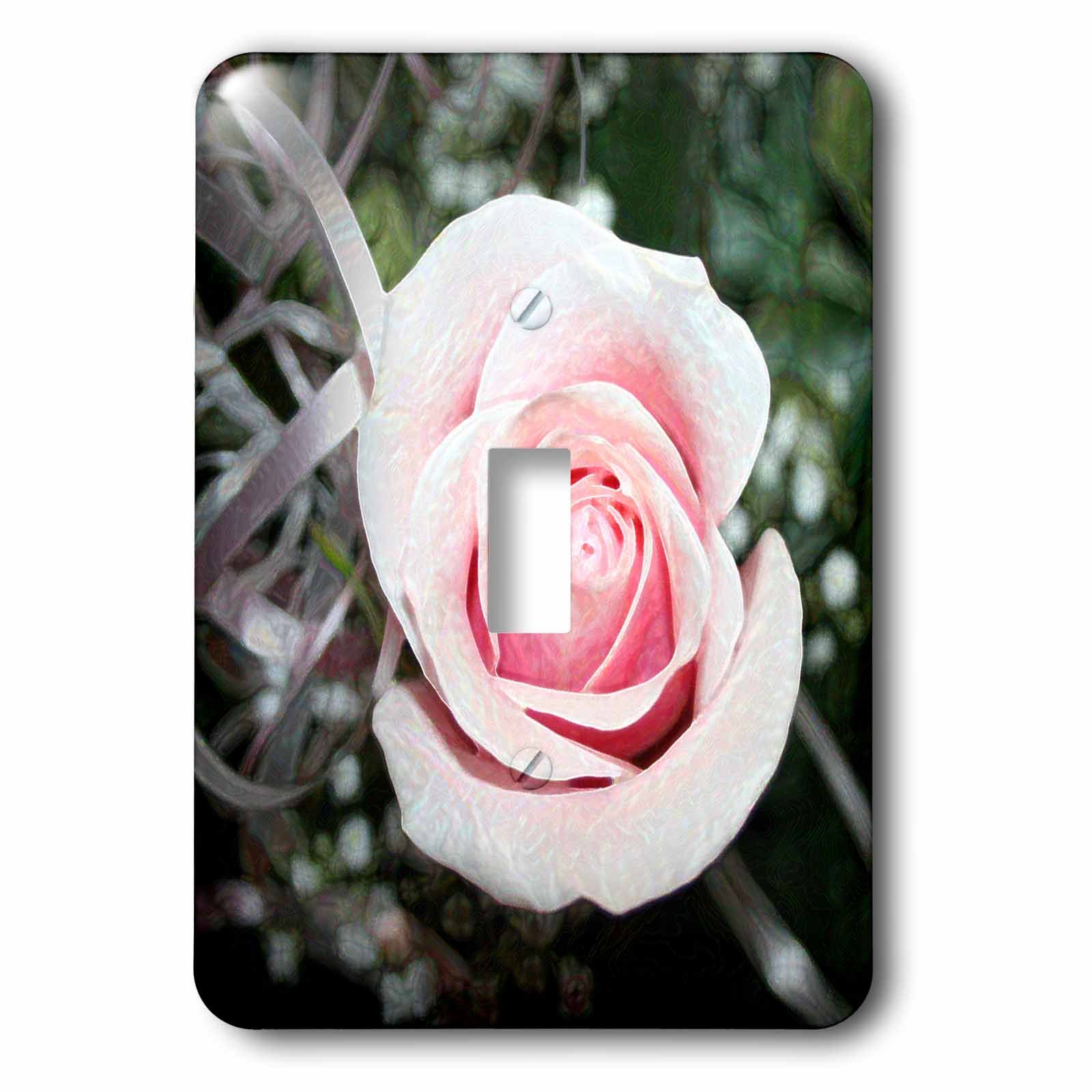 3D Rose Toggle Switch - Pink Rose with Ribbon Close Up Painted Design | Decorative Light Switch Cover for Bedroom, Bathroom, Kitchen & Home Decor