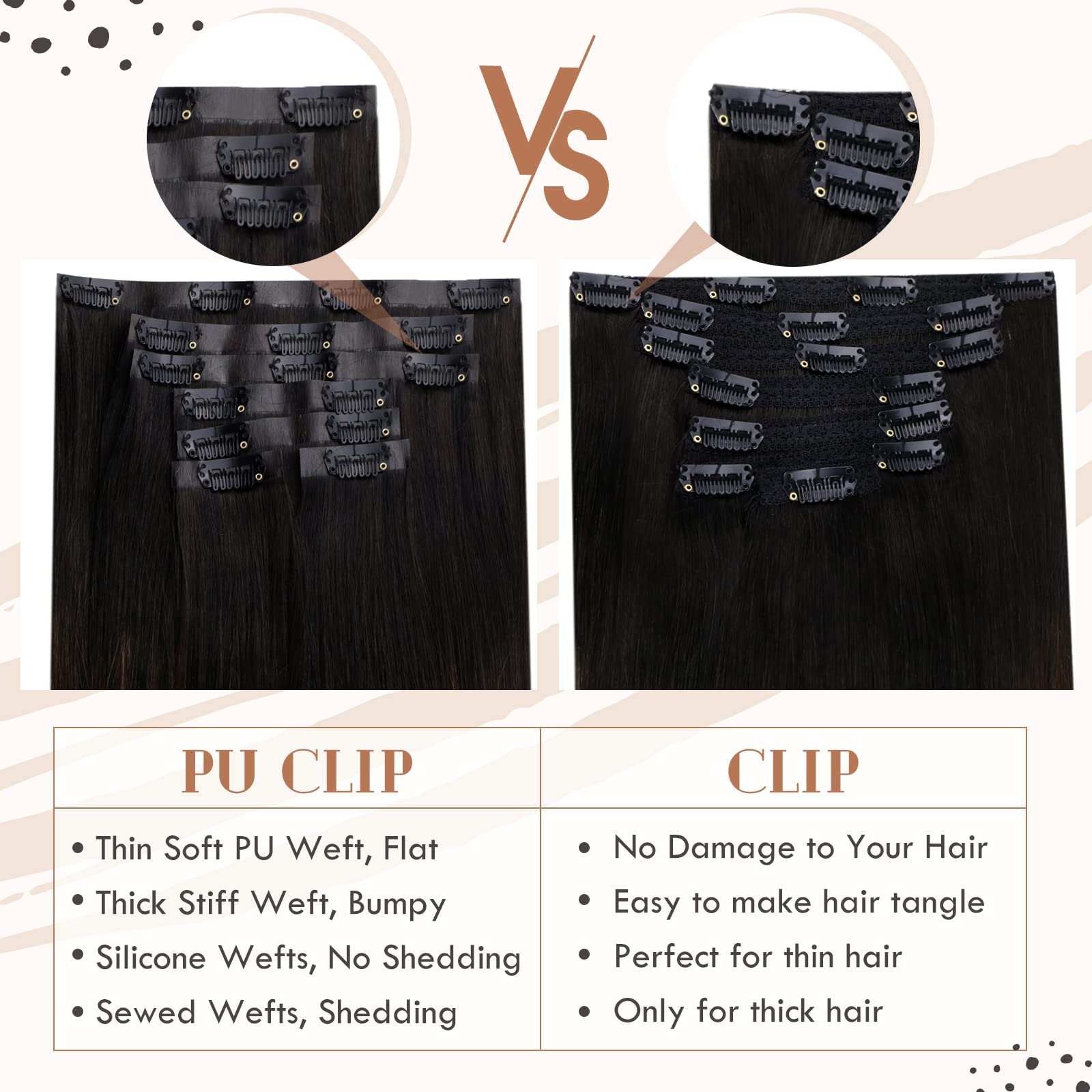 Vivien Clip-in Human Hair Extensions 22 Inch - Balayage Brown Ombre Long Straight Hair - 7pcs 135g Seamless Soft PU Weft for Natural Volume & Length | Perfect for Parties, Weddings & Daily Styling