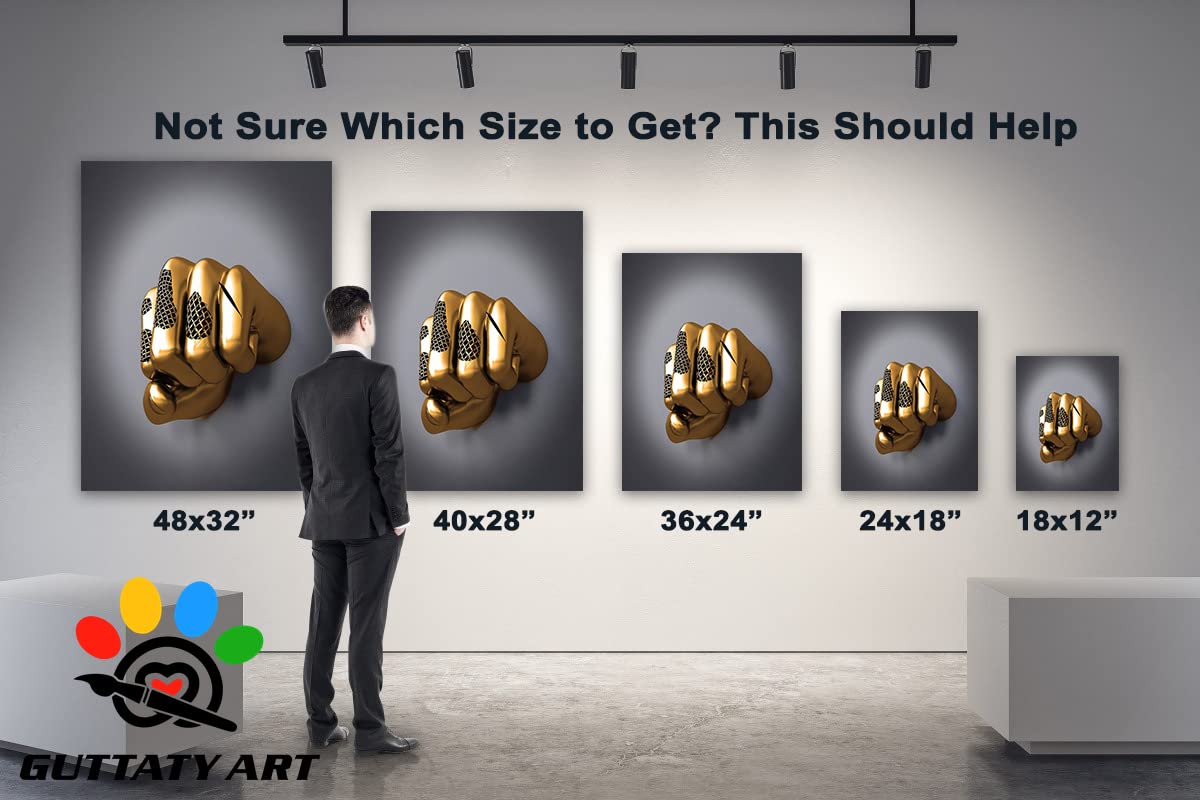 3D Metal Effect Fist Canvas Wall Art - Modern Silver Framed Wall Decor for Men's Bedroom & Living Room - Valentine's Day Gift Idea - 28x40 Inches - Perfect for Home Office, Man Cave, or Contemporary Interior Design