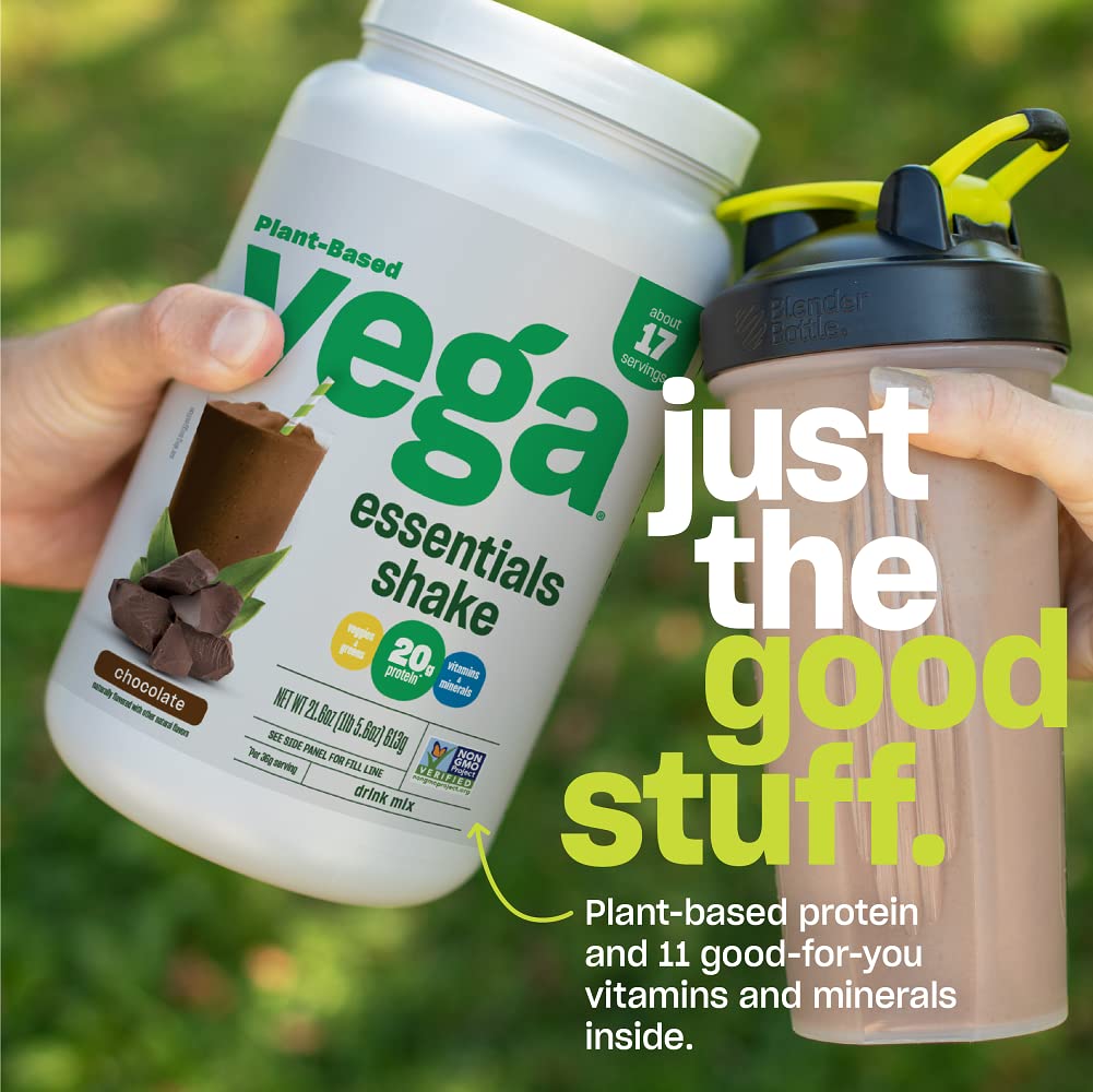 Vega Essentials Plant-Based Protein Powder, Chocolate Flavor - Vegan, Keto, Low Carb, Dairy-Free, Gluten-Free Pea Protein with Superfoods, Vitamins & Antioxidants for Men & Women, 1.4 lb (Packaging May Vary) - Perfect for Post-Workout Recovery, Smoothies & Healthy Meal Replacement