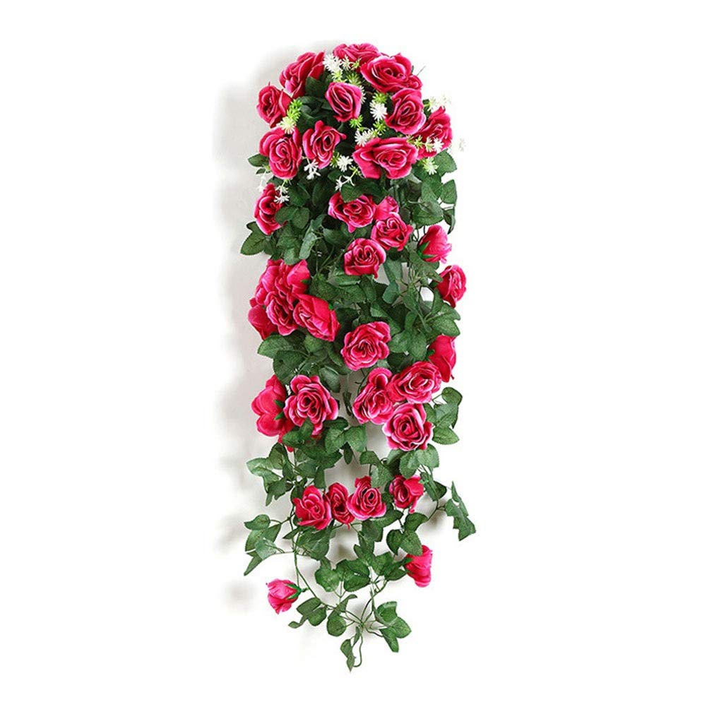 SSKGZ 2 Pack Artificial Rose Vine - Fake Rattan Flower Wall Hanging Decor for Home, Wedding, Party (Rose Red) - Perfect for Living Room, Bedroom, Garden & Event Decoration