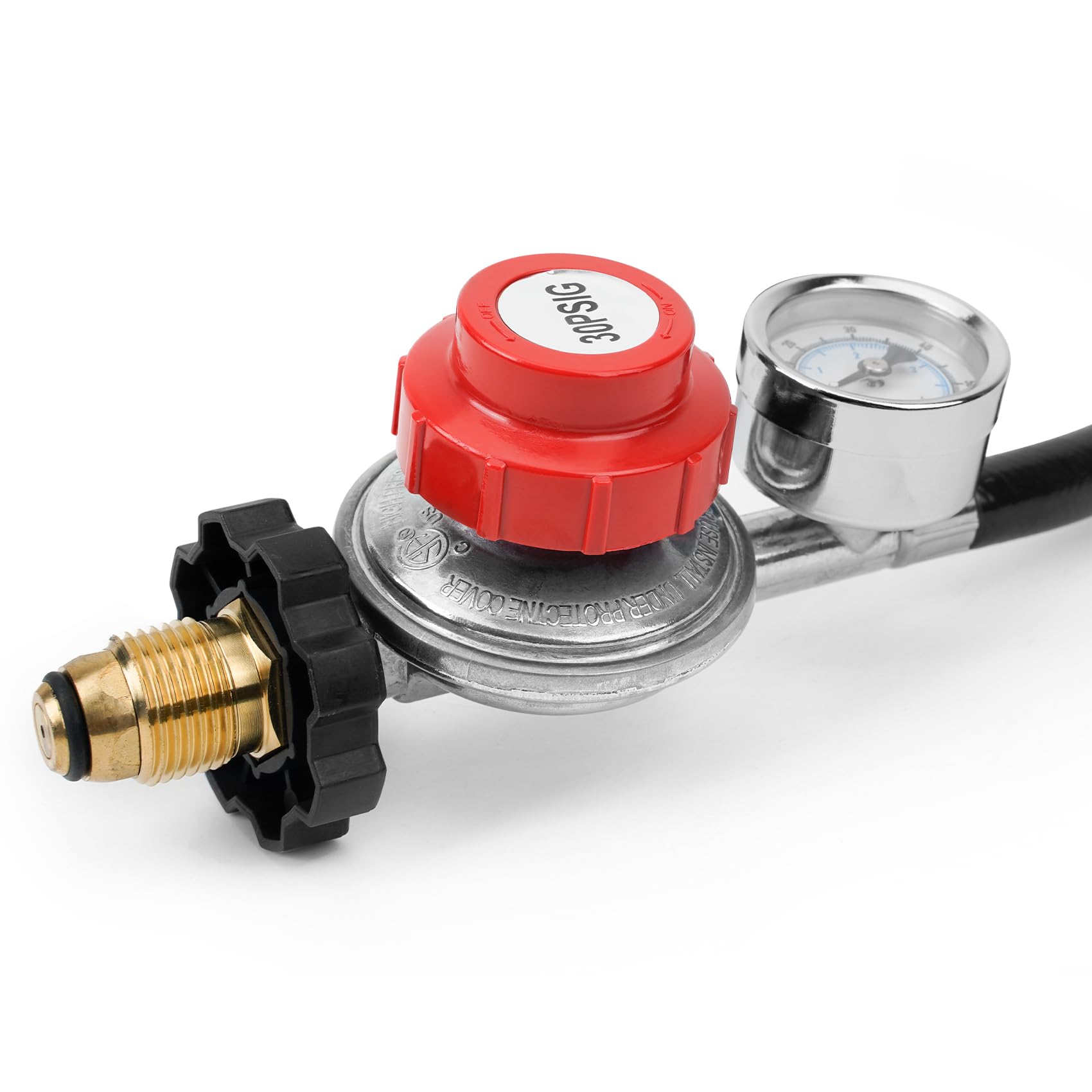 Onlyfire 4Ft High Pressure Adjustable Propane Regulator 0-30 PSI with Gauge POL Connection Hose - Perfect for Gas Grills, Outdoor Fire Pits, Turkey Fryers, Camping Stoves, and Patio Heaters | Ideal for Backyard BBQs, Tailgating & Outdoor Cooking