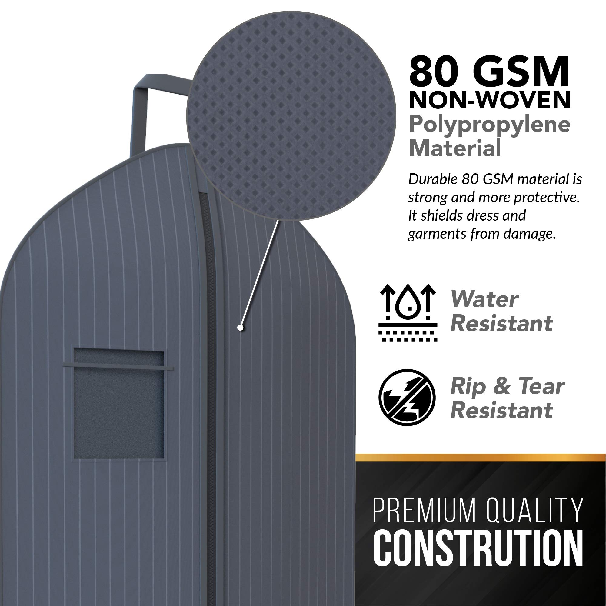 Premium Grey Suit Garment Travel Bags with ID Tag Window - Heavy Duty & Lightweight for Business Trips, Weddings & Formal Events